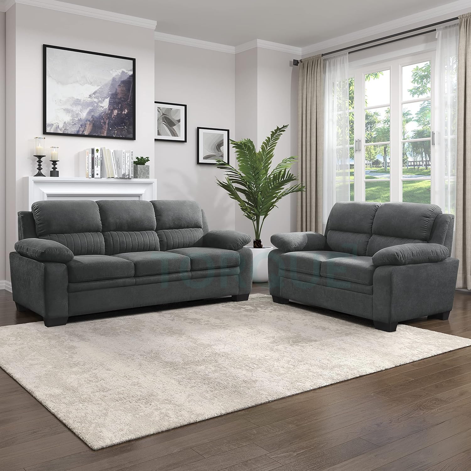 Torque - Jett Plush Premium 3+2 Seater Sofa Set (Dark Grey) | Sectional Sofa 5 Seater 3 Plus 2 | 5 Seater Fabric Sofa for Living Room Office | 3 Year Warranty-image-14