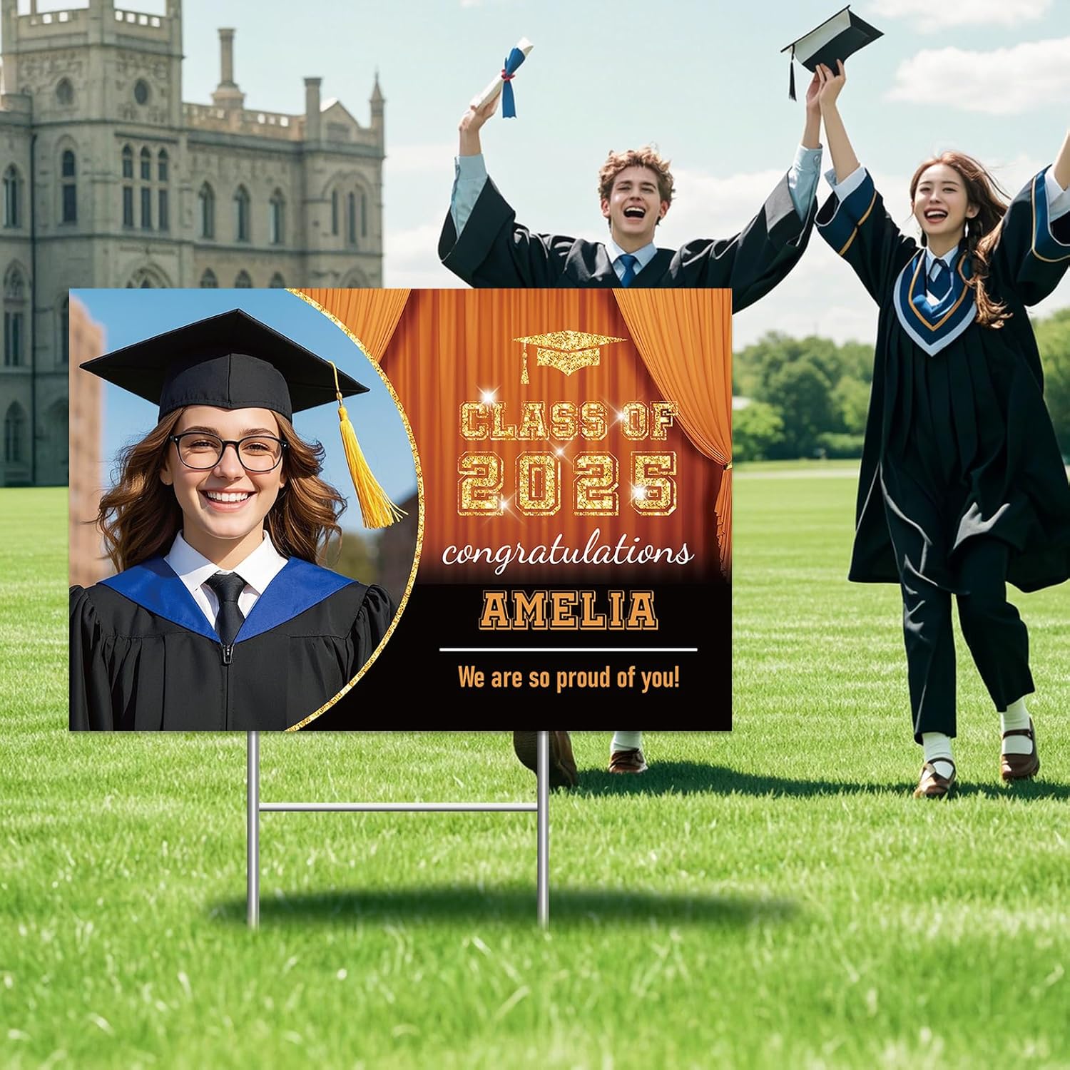 KAINSY Personalized Graduation Yard Signs Class of 2025, Senior High School College Graduation Yard Sign, Congrats Grad Yard Sign, Graduation Party Decor 2025, Graduation Decorations 2025, Orange