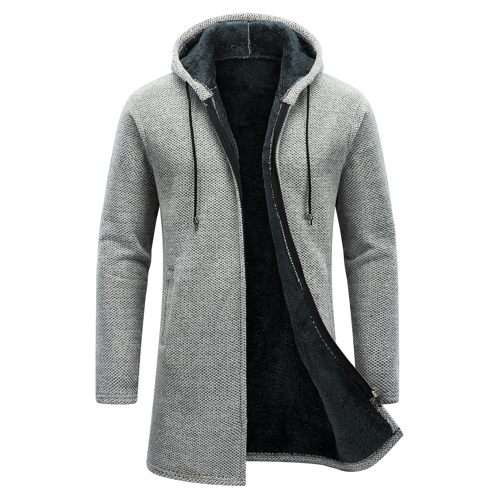 KUDORO Strickjacke Herren Cardigan Lang Trachtenjacke Kapuze mit Kapuze Gestrickt Pullover Hoodie Wintermantel Sweatjacke Feinstrick Winterjacke Fleecejacke