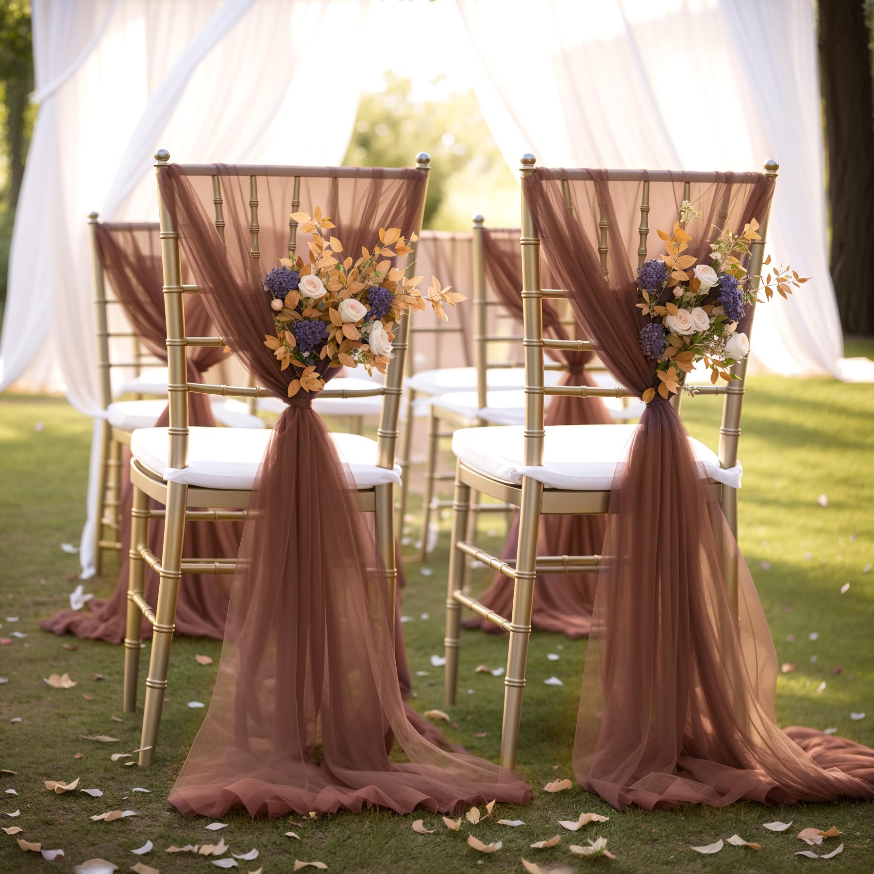 Lazos para sillas para banquetes de boda en gasa marrón, tul elegante de decoración, pack 10