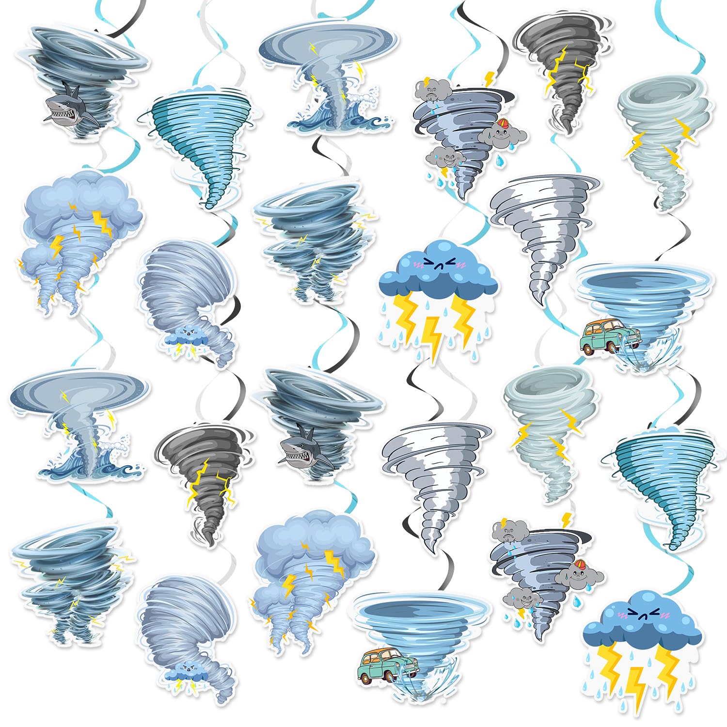 24 PCS Tornado Party Hanging Swirls Decorations, Tornado Birthday Party Decorations Supplies Tornado Hanging Spiral Whirl Streamers Ceiling