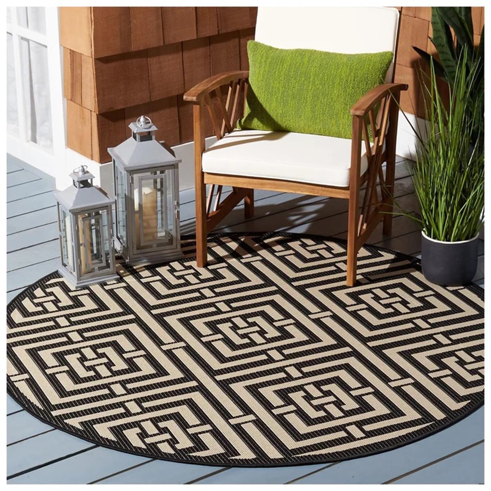 HGTRH Round Outdoor Rugs for Patios 4 Ft, Washable Non-Slip Small Round Area Rug for Balcony, Tropical Round Rugs for Outside Patio Waterproof Outdoor Rugs, UV Fade Resistant and Easy To Clean