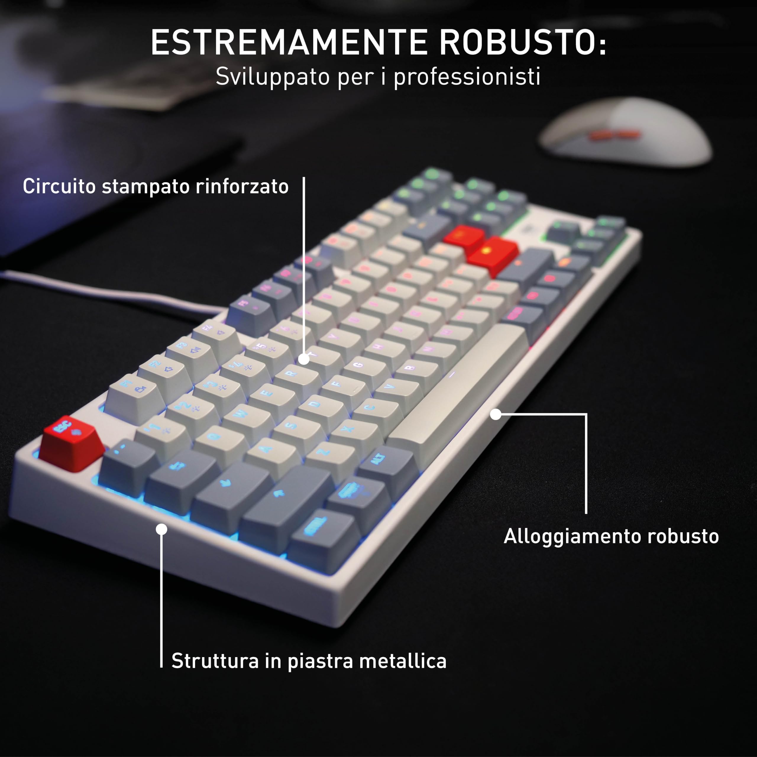 K4V2 TKL, Tastiera Da Gioco Cablata Senza Tastierino Numerico, Layout Tedesco QWERTZ, Illuminazione RGB, Interruttori Meccanici MX2A RED, Retro, Layout Tedesco - QWERTZ