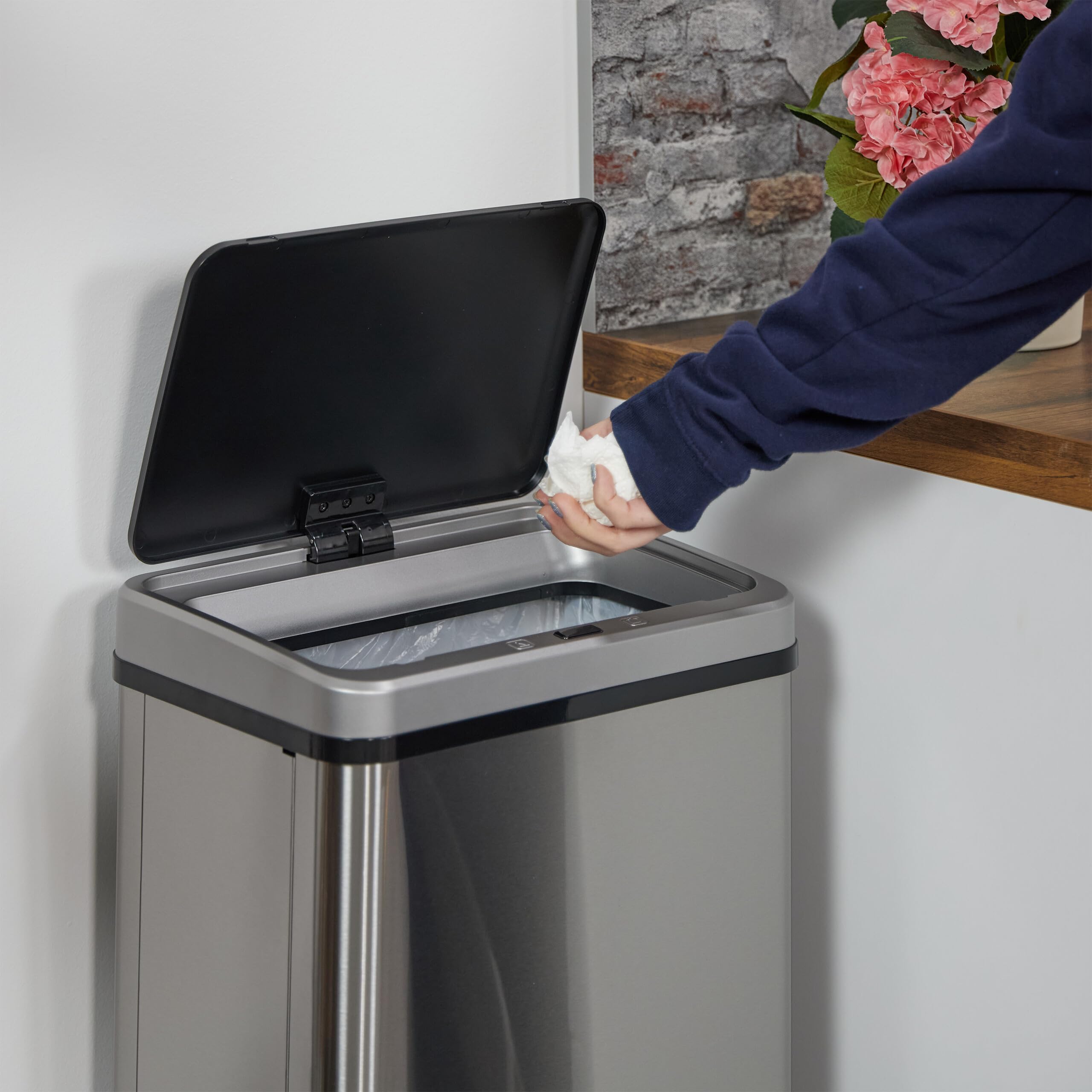 Relaxdays Cubo de Basura Cocina Sensor, 40L, Tapa Eléctrica, Soporte Bolsas, Papelera Automática Acero Inoxidable, Plata