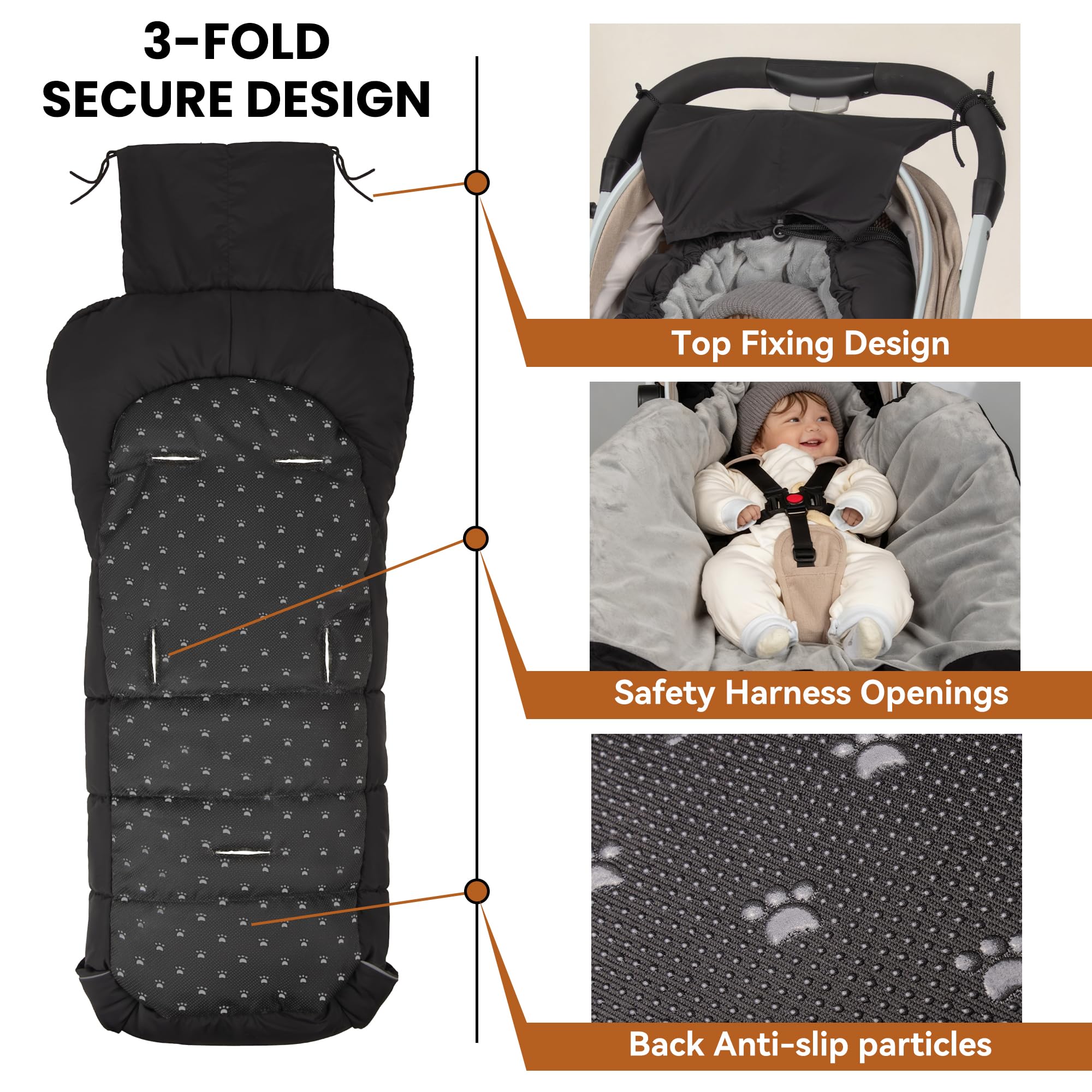 bemece Fußsack Kinderwagen Winter, Universal Fußsack Buggy mit Warmem & Bequemen Kristallvelours, Fusssack Kinderwagen Baby Winter für Buggys Kinderwagen - Schwarz