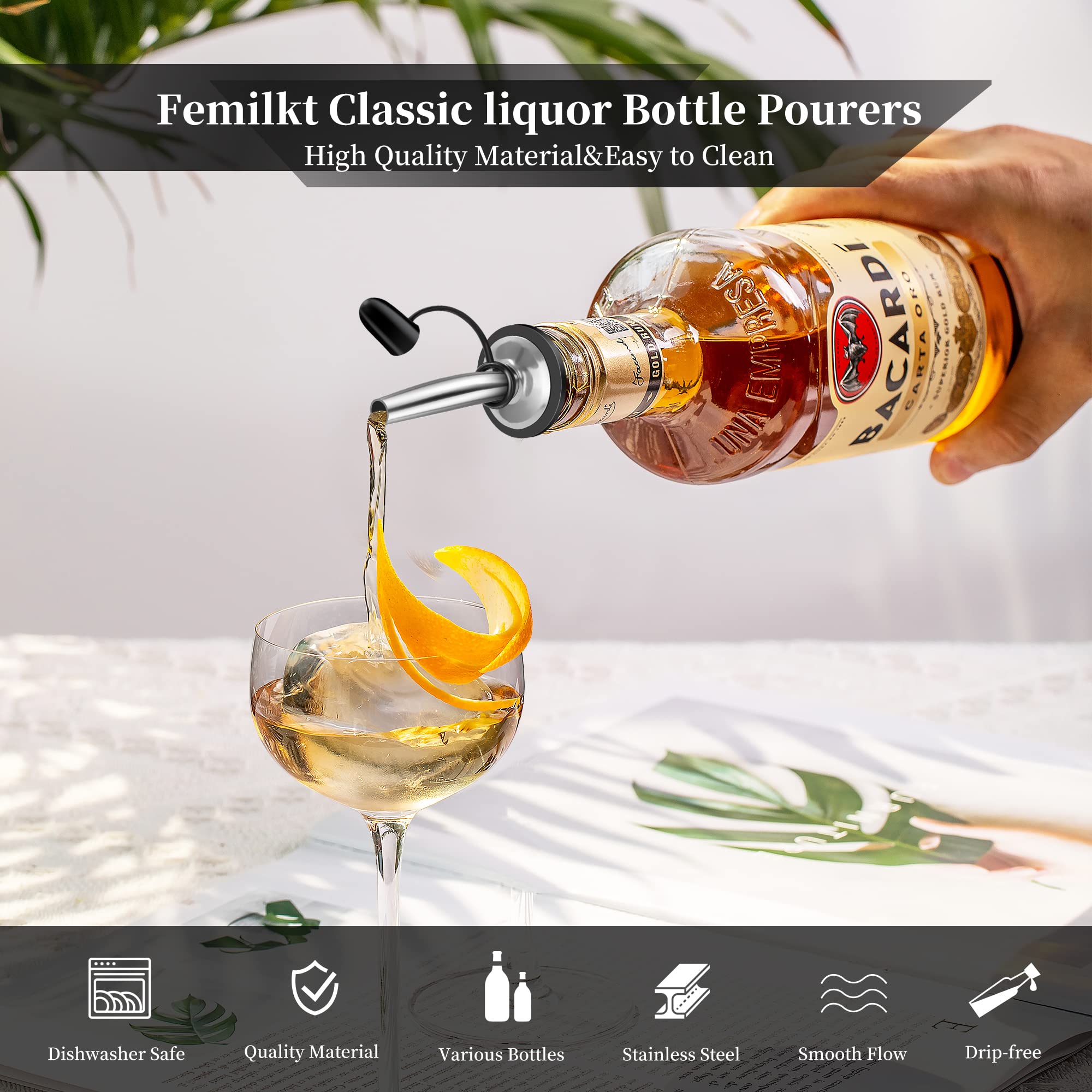 Paquete de 36 boquillas vertedoras de licor, vertedores de botellas de licor con tapones, boquillas higiénicas de velocidad de alcohol aptas para lavavajillas, boquillas de vertido adecuadas para boca