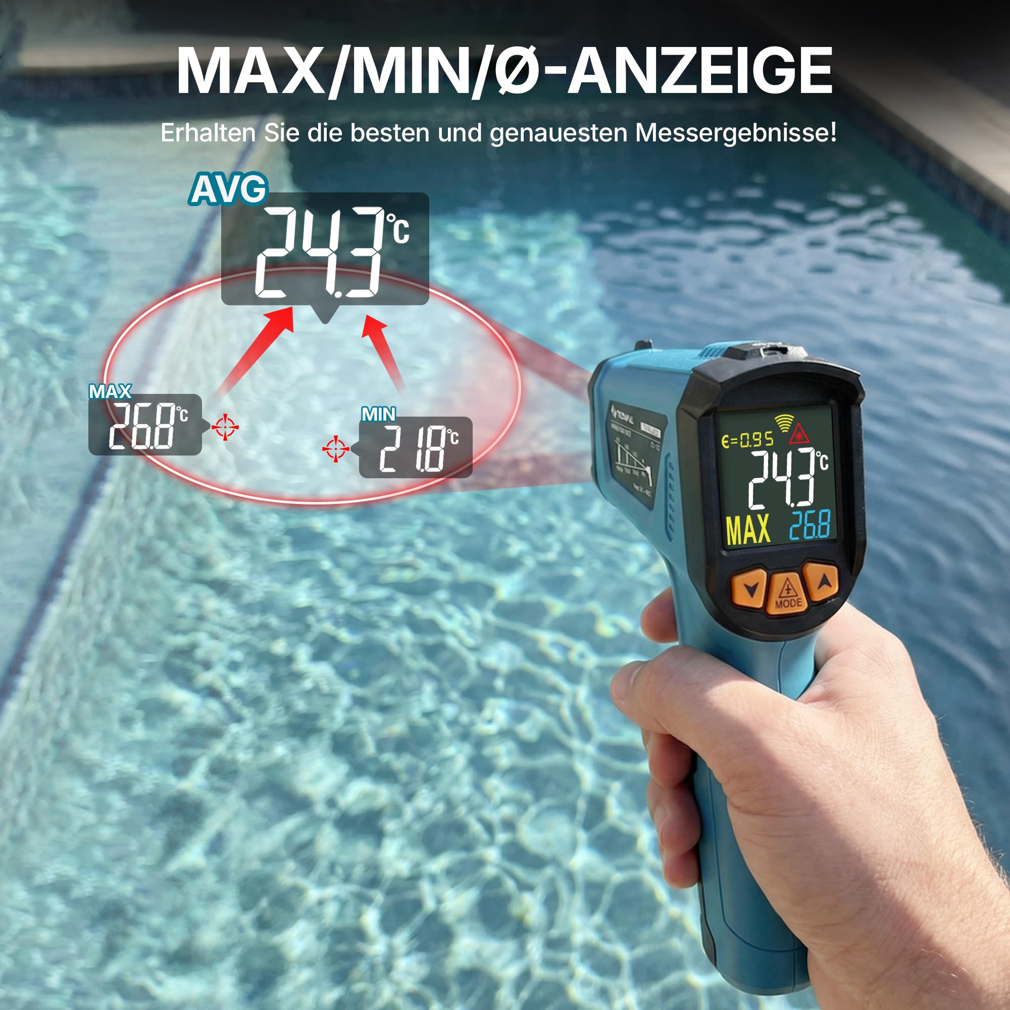 Tilswall Infrarot Thermometer(nicht für Menschen) -50°C bis 800°C IR Digital Laser Temperaturmessgerät mit Kochen LCD Display für Kochen/Barbecue/Pizza Oven/Gefrierschrank/Industrie-W300