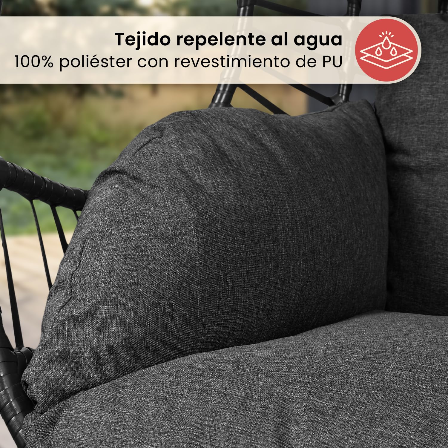 Swoods XXL Silla Colgante de Jardín - para Interior y Exterior - Silla Colgante con Base - Incluye Cojines - Resistente a la Intemperie - Carga máxima 150 kg