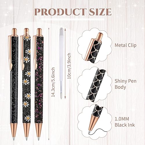 Miniatura 2 de Sherr 7 bolígrafos elegantes para mujer, bonitos bolígrafos con purpurina brillante con 10 recambios de tinta negra, bonitos bolígrafos, regalos