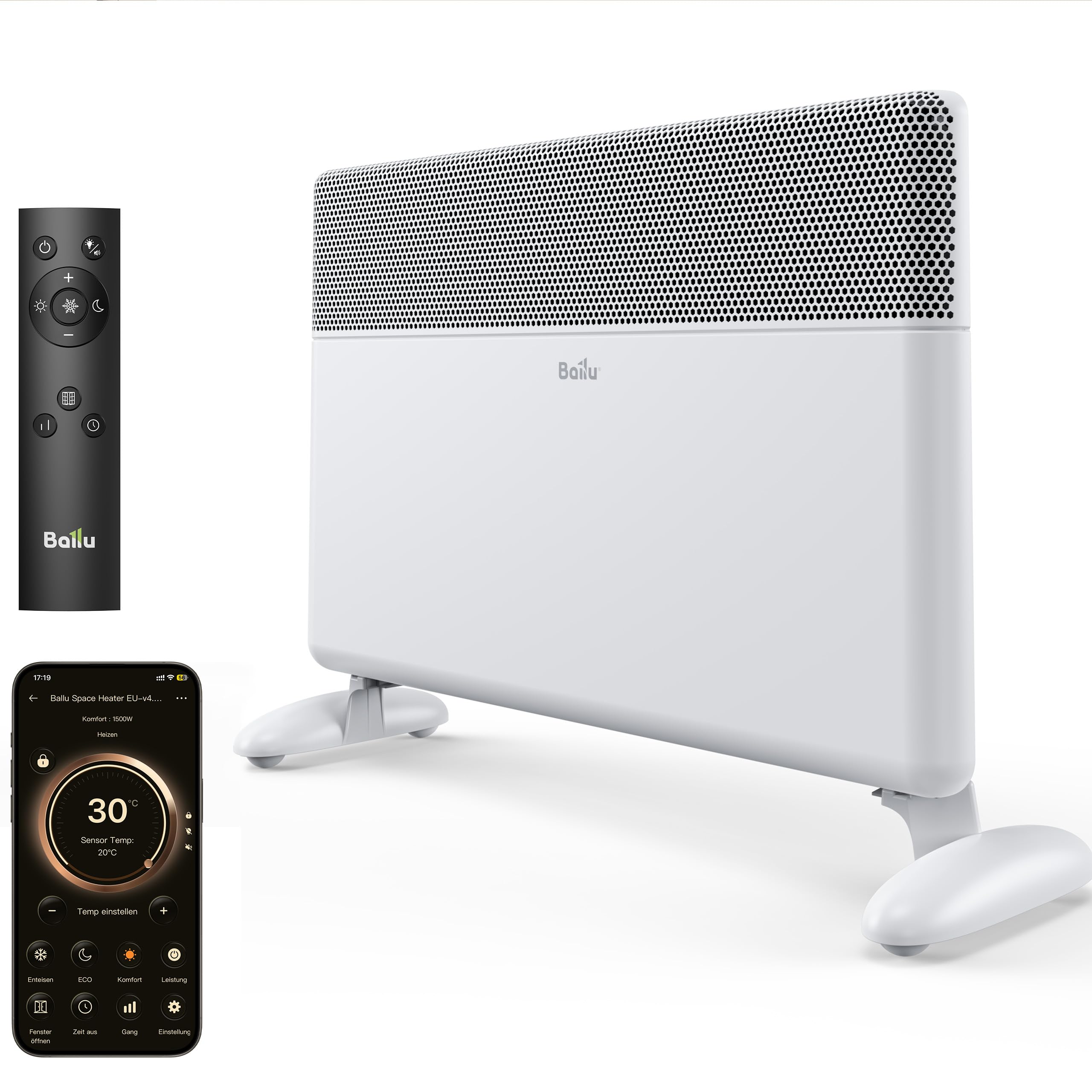 Ballu Infrarotheizung Standgerät & Wandmontage 2000W, Elektrische Heizung Energiesparend mit Smart Thermostat, WLAN App & Alexa, Leise Konvektor Heizung mit Frostwächter,Timer für Innenräume(weiß)