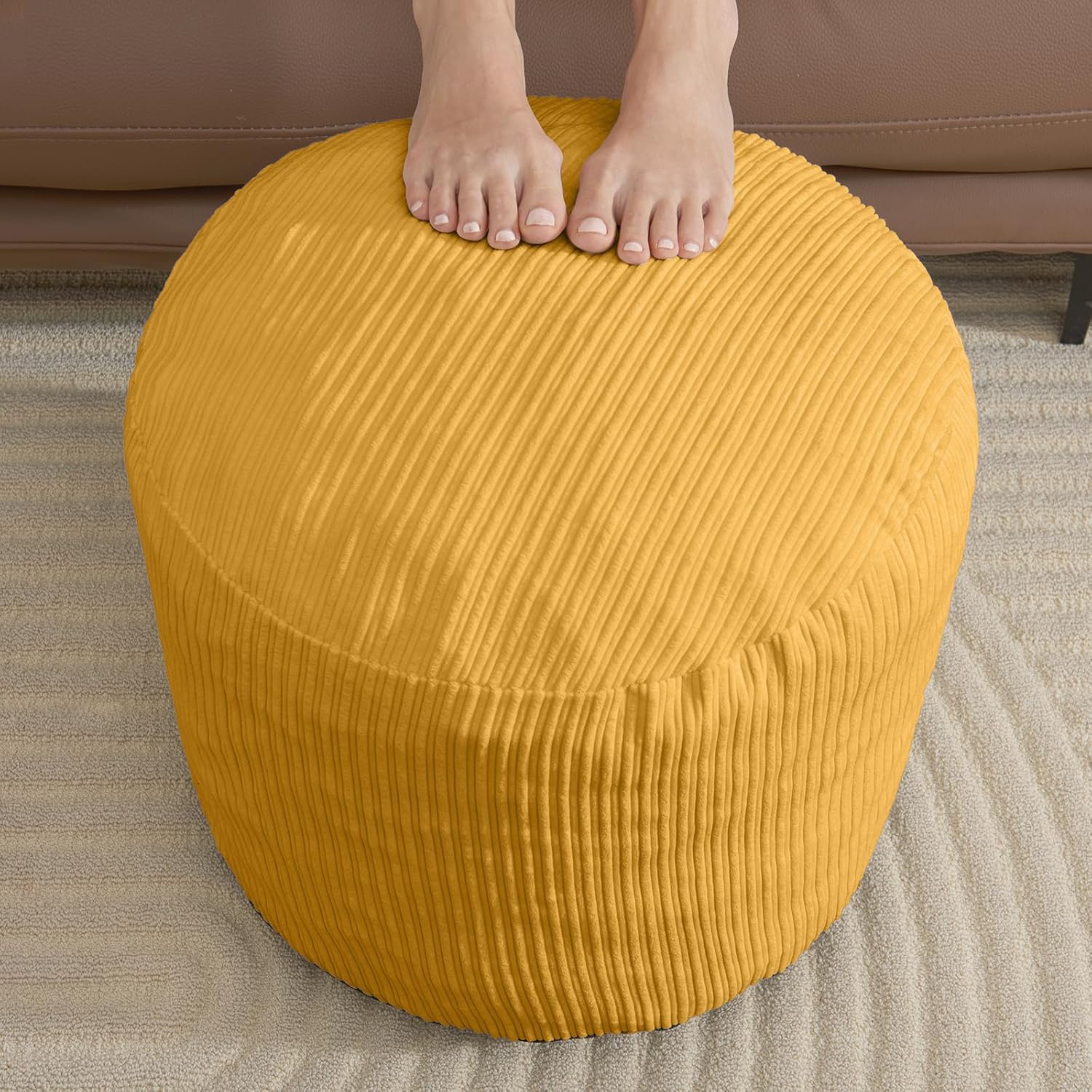 Pouf Ottoman Foot Stools Ottoman with Foam Small Corduroy Ottomans for Living Room Ottomans Pouf 20x15 Floor Poufs Foot Rest for Office Chair Yellow Foot Stool Small Yellow 20"D x 20"W x 15"H