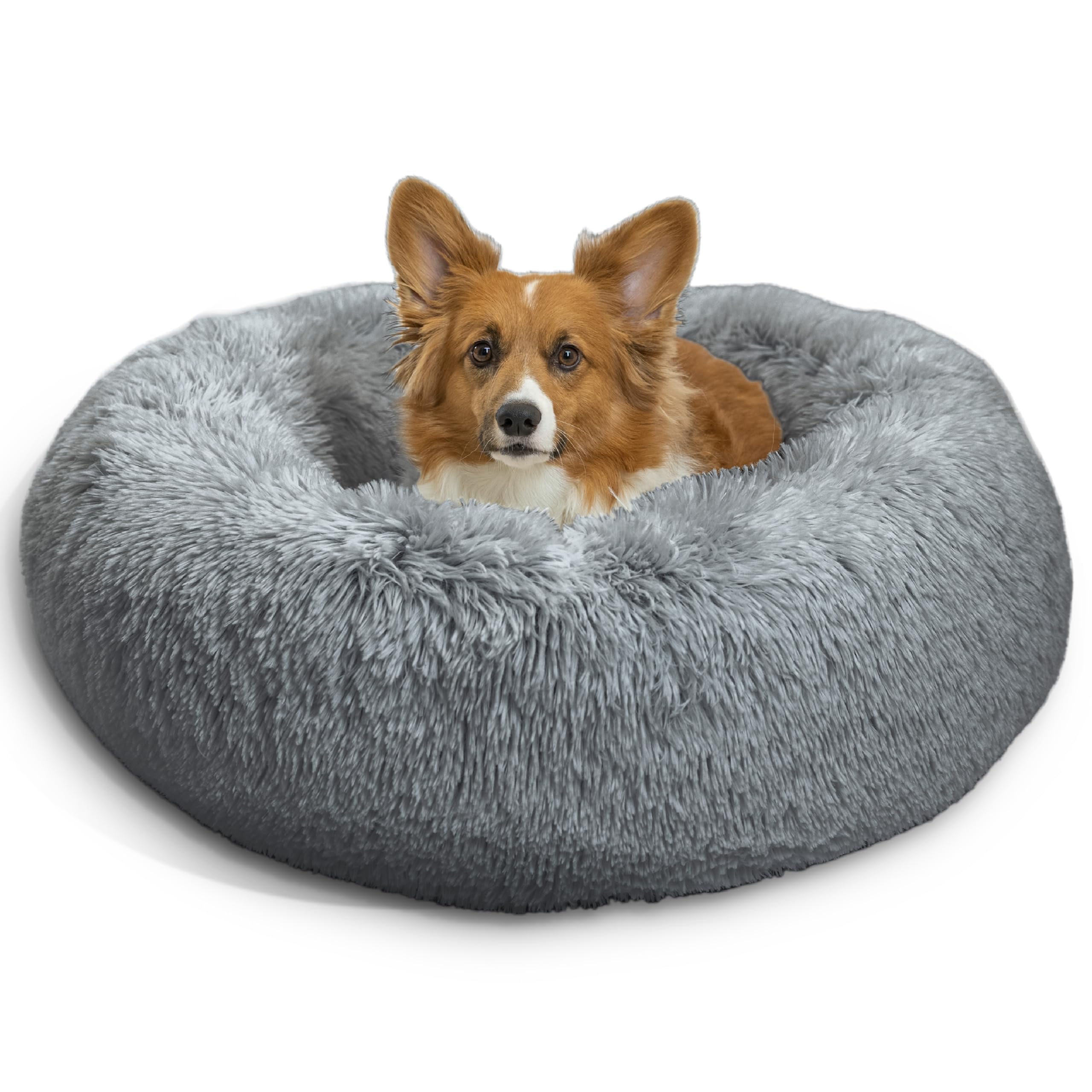 Best Friends by Sheri Original Calming Donut Dog Bed in Gray Shag