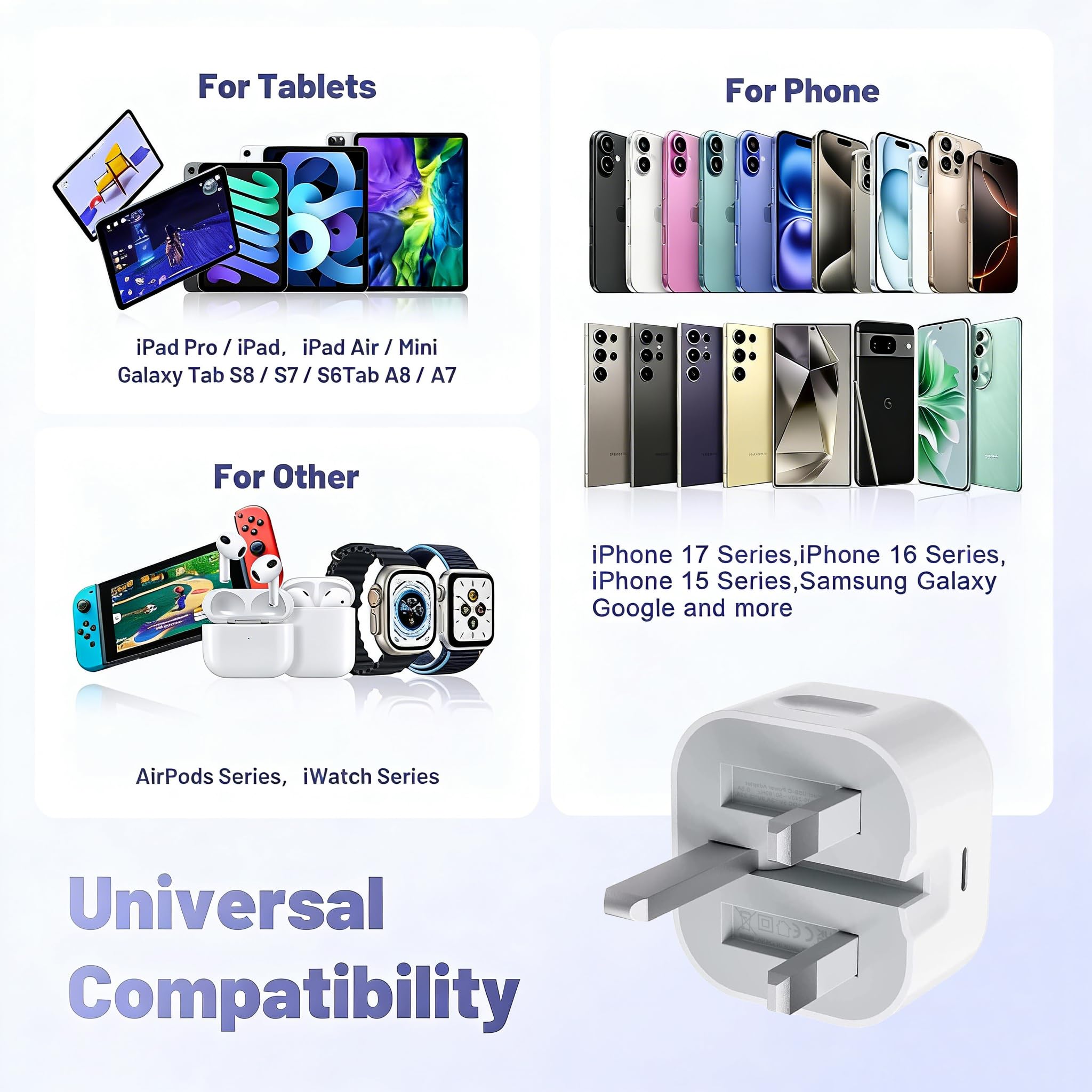 USB C Plug Fast Charge,20W Fold USB-C Power Adapter Plugs UK Charger for New iPhone 17 Pro Max Air 16e 16 Plus Pro Max 15 14 13 12 11 SE Watch iPad 9 10th 11th A16,Folding Type C USBC Port Phone Plug — view 7