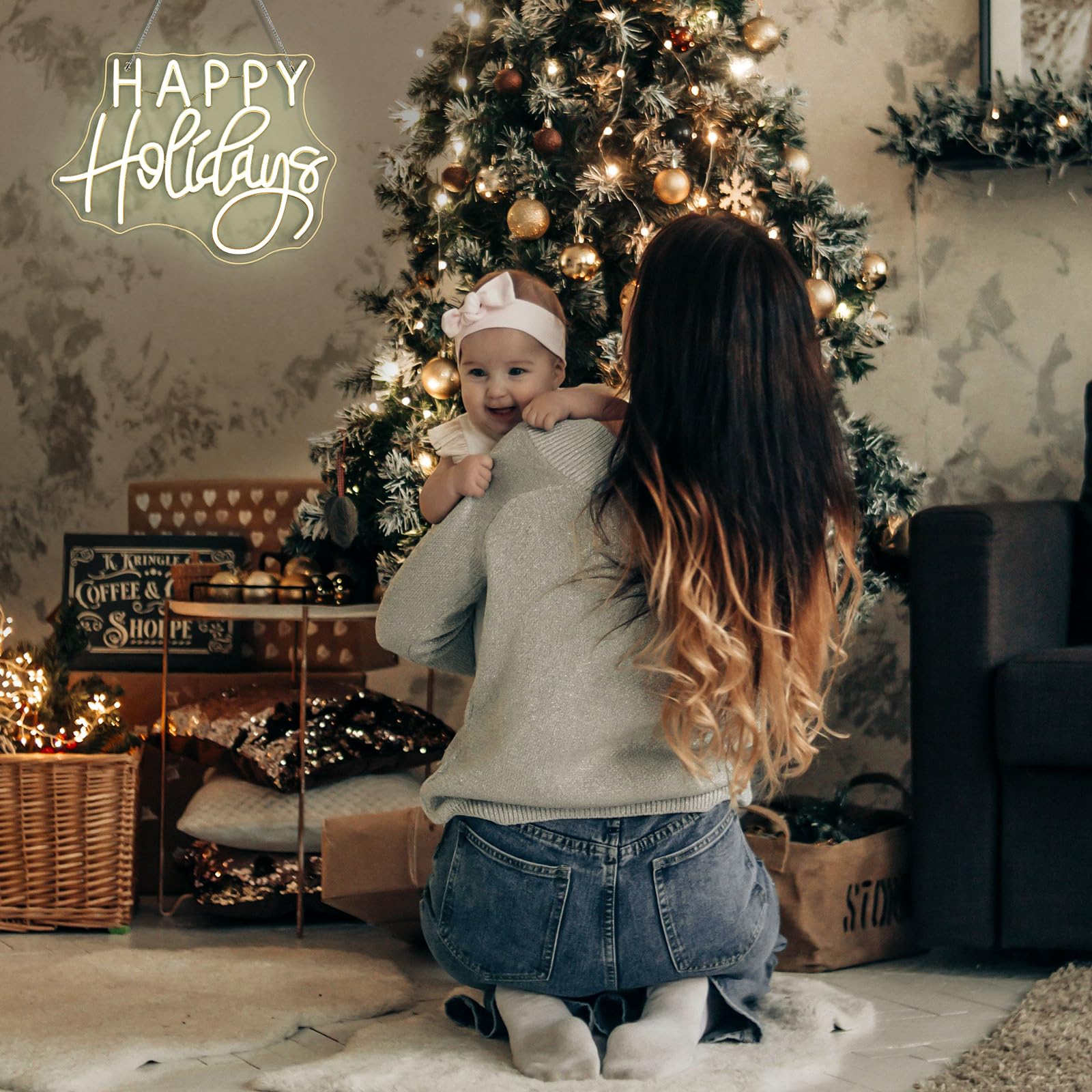 Horseneon Letrero de neón Happy Holidays para decoración de pared, árbol de Navidad, luz LED de neón con alimentación USB para fiestas, ventanas, decoración del hogar, dormitorio, sala de estar