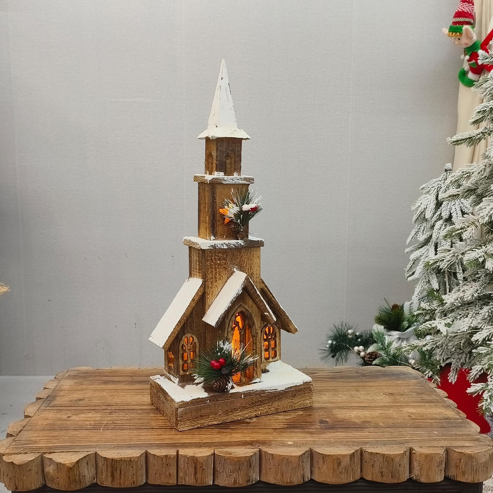 Casa del villaggio di Natale in legno con luce,Casa natalizia in legno ta | Case del villaggio di Natale con luce a LED per soggiorno, tavolo, negozio, camera da
