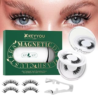 KEYYOU Reusable Magnetic Eyelashes 2 Pair with Applicator No Glue Needed 3D Natural Magnetic Lashes, Easy to Apply & Long Lasting for Daily Use & Events(A07+A07)