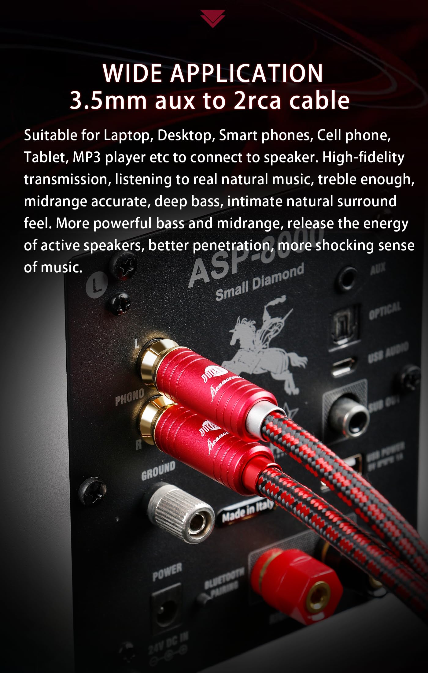 BOAACOUSTIC JIB Klinke auf Cinch High end Chinch Kabel, Audio Adapter 3,5 klinke stecker auf Cinch Y Kabel für TV, PC, Handy, MP3-Player, Lautsprecher, Autoradio, Tablet, Verstärker 3m
