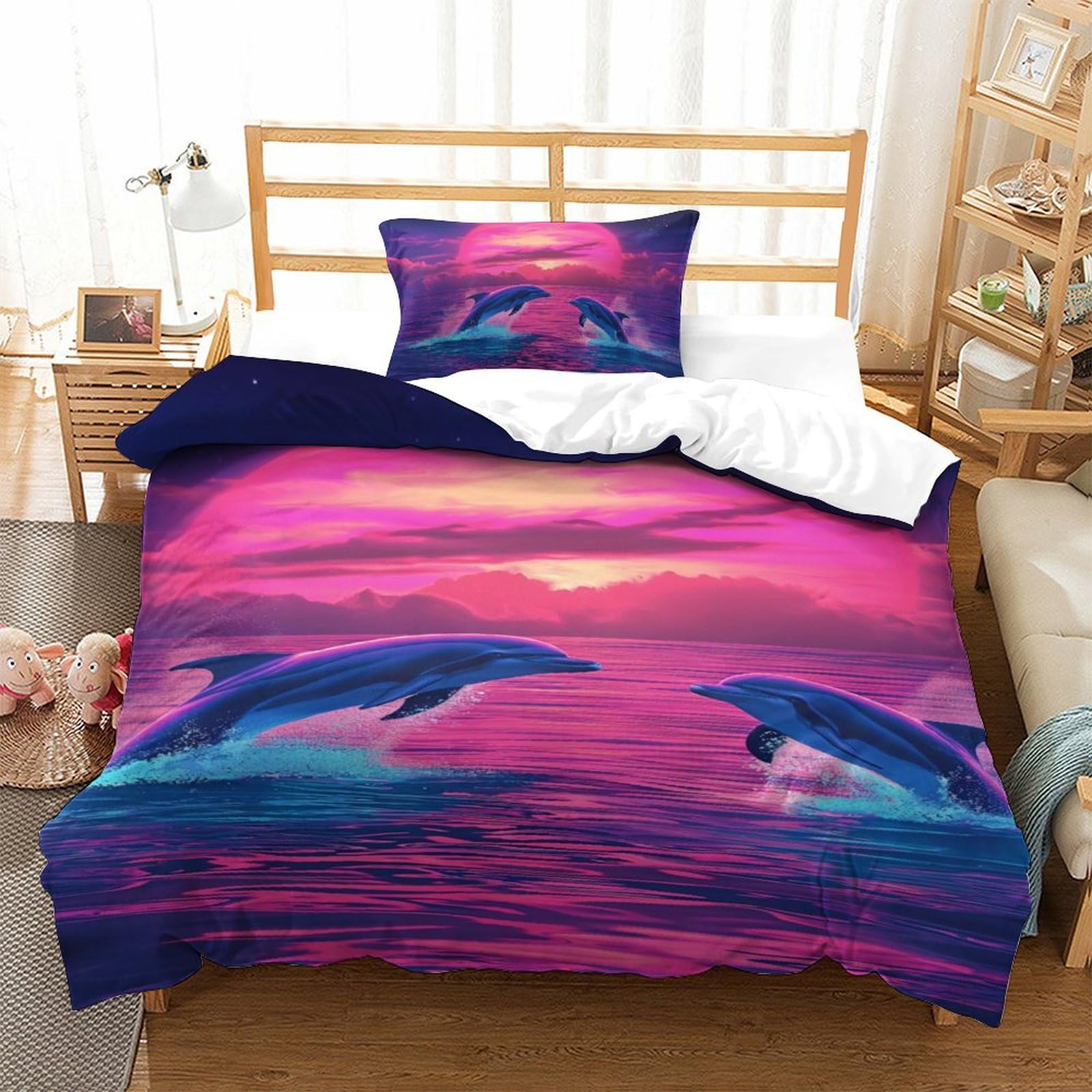 Housse de couette dauphin imprimé 3D haute définition en microfibre super douce