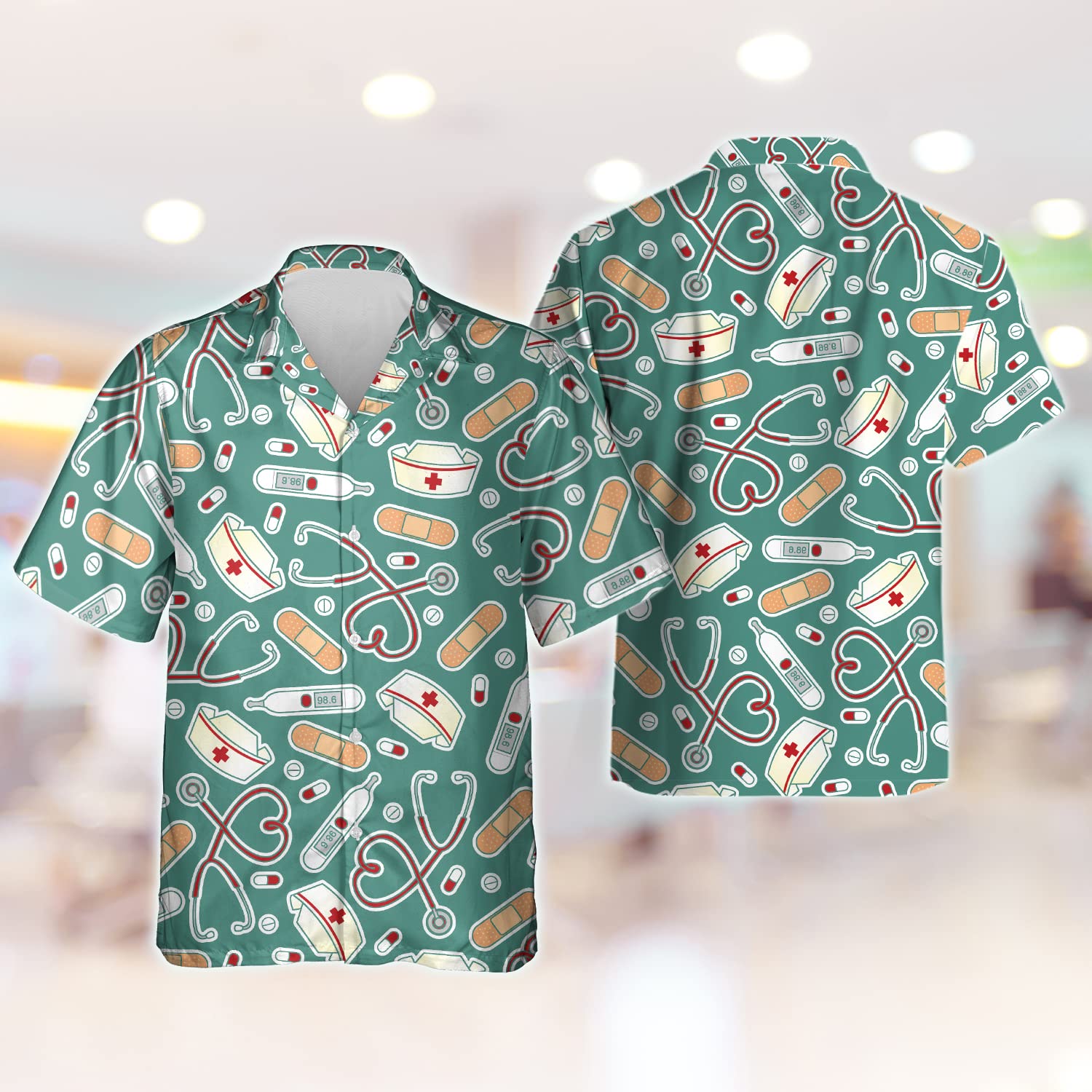 Medical Hawaiian Shirt for Men - Nurse Hospital Shirt for Mens Button Down Shirt Short Sleeve Size 3XL