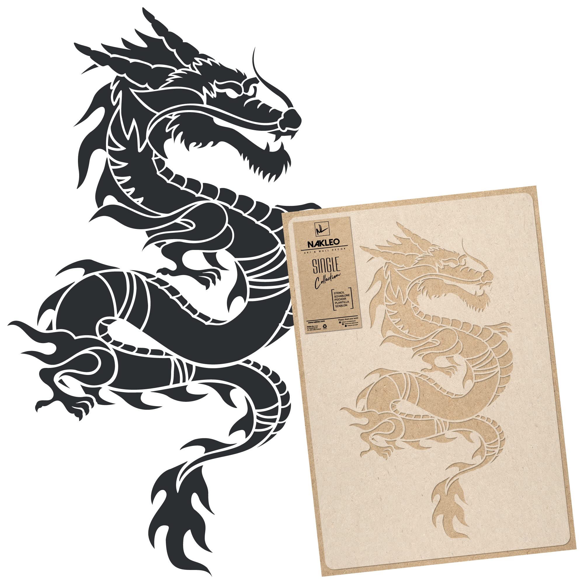 NAKLEO Große Malschablonen 59x95 cm, Chinesisch Drachen Orientalisch Muster, Wiederverwendbare Kunststoff Wandschablone DIY Handwerk, Holz Möbel Boden Stoff