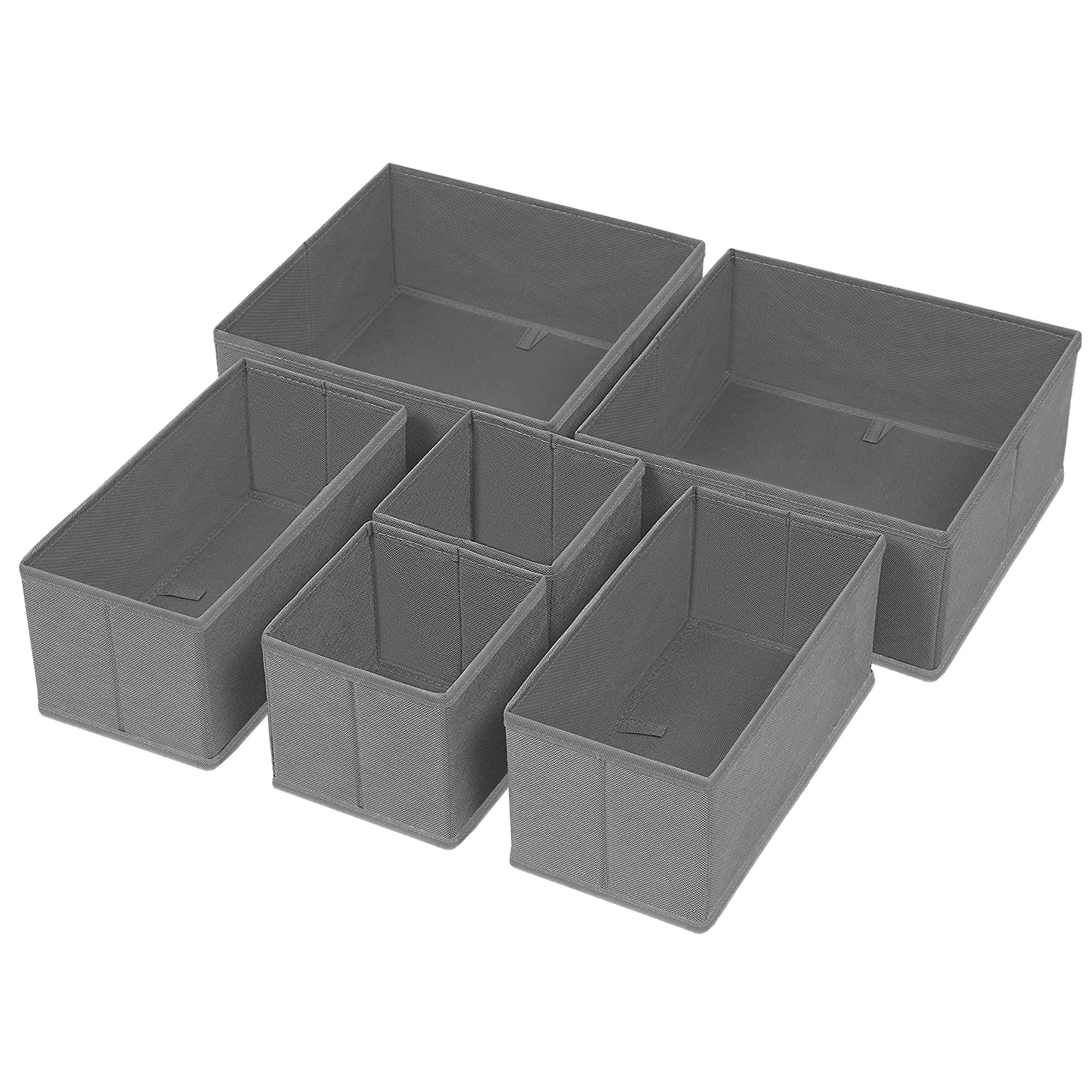 Cuxozy Drawer Organiser -Wardrobe Storage Pack of 6 Closet - Collapsible Divider Organizer for Clothes & Underwear - Grey
