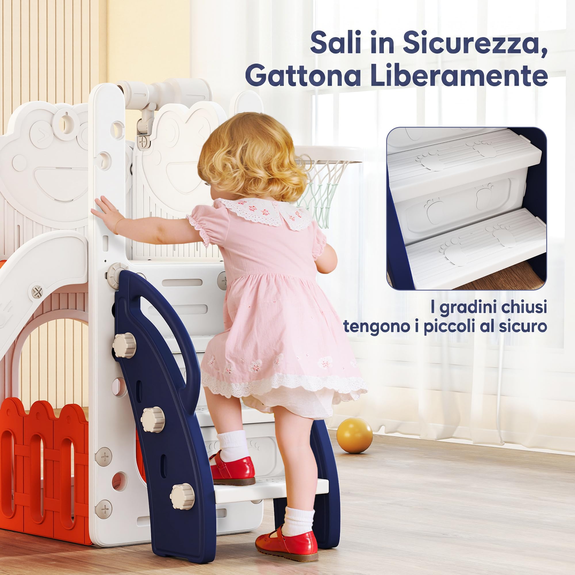 AIYAPLAY Set Scivolo per Bambini 5 in 1 con Canestro, 1-3 Anni Blu scuro | Scaletta, Telescopio Giocattolo e Contenitore, Giochi per Bambini da Interno ed Esterno