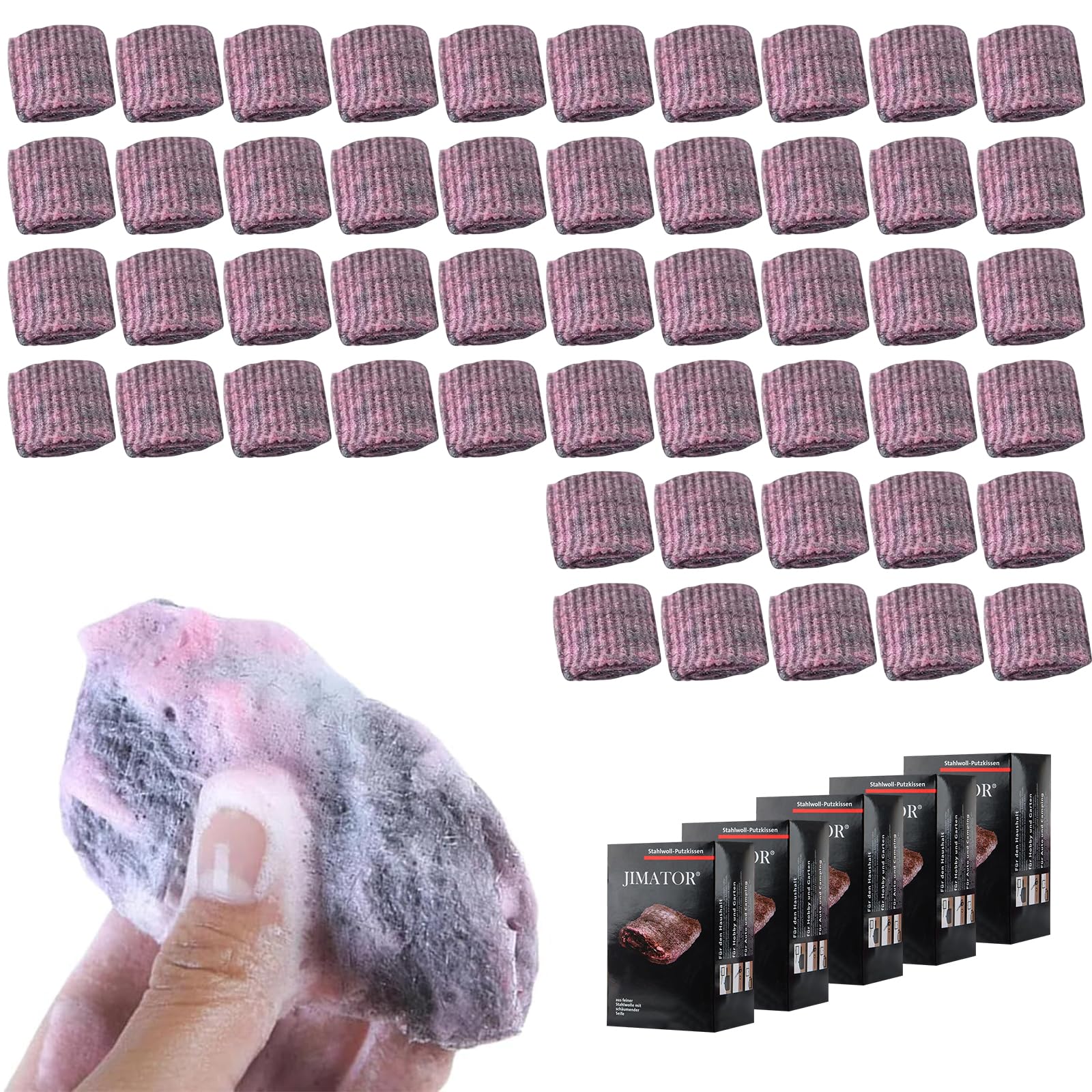 Jex Lot de 50 éponges à récurer en laine d'acier avec savon, brosses à récurer métalliques résistantes aux rayures, avec savon pour nettoyer les casseroles et poêles et enlever la saleté