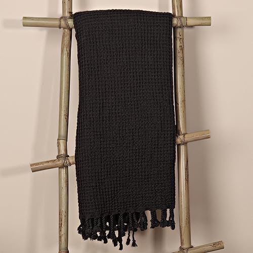 Miniatura 9 de PÜSKÜL - Toallas de baño turcas finas, de algodón orgánico ultra suave, tejido de gofre, 67 x 33 pulgadas, paquete de 1 unidad (negro, 1)