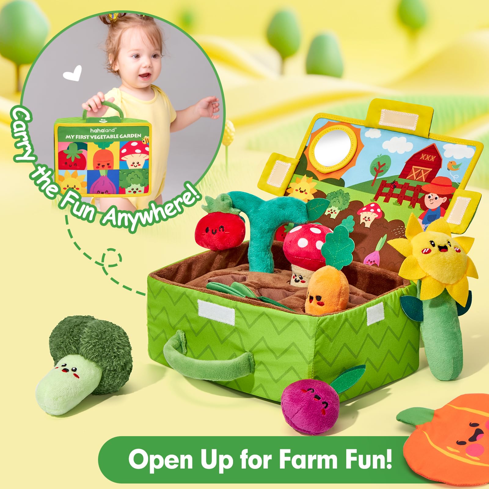 hahaland Giochi Bambini 1 Anno - Peluche Sensoriale Pianta da Giardino, con Suoni e Texture, Gioco Montessori Neonato Giocattoli Educativi Bimbo Bimba 6 12 18 Month