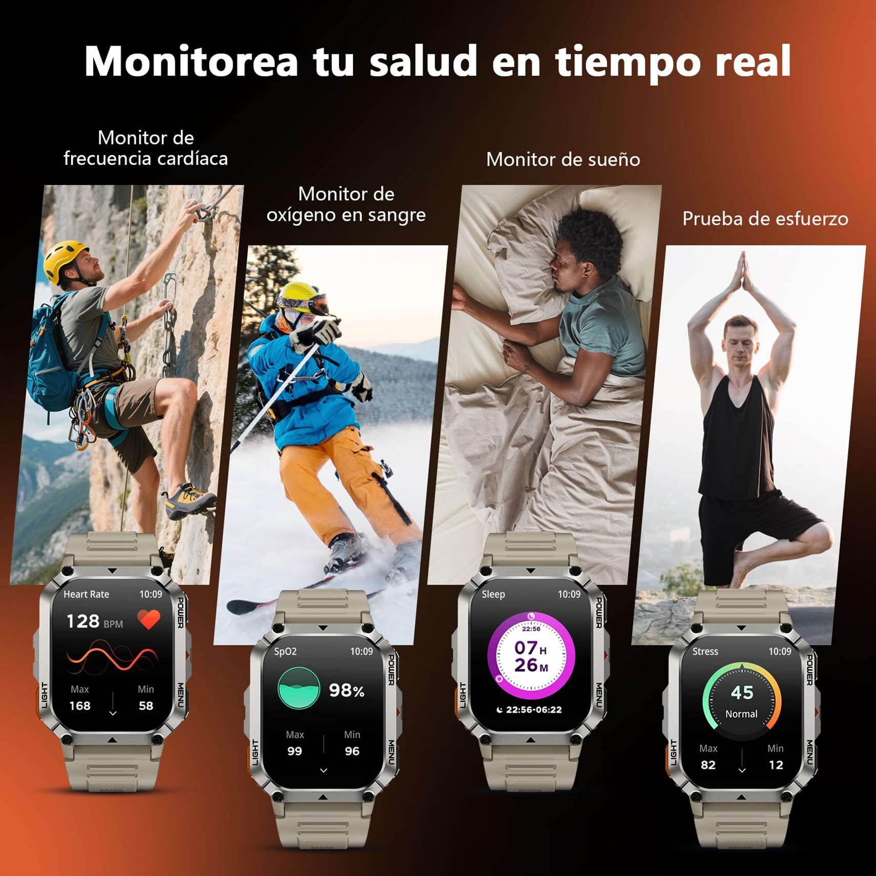 Blackview Reloj Inteligente Hombre Militar - Linterna y Brújula, 2.01"Smartwatch Hombre con 100+ Modos Deportivos, Llamadas Bluetooth/Notificación, Pulsómetro/Oxímetro/Sueño, Pulsera Actividad, Caqui