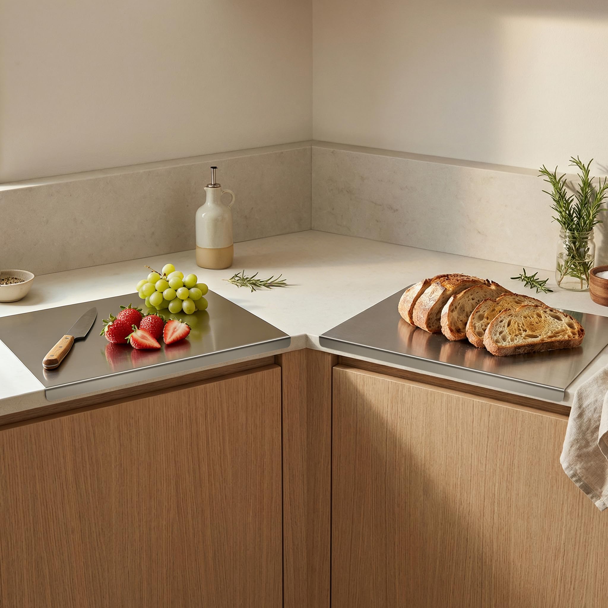 Tabla de Cortar Acero Inoxidable 2 piezas con Borde 40 x 30 cm | Tabla de Cortar de Cocina para Cortar con Borde para Encimera