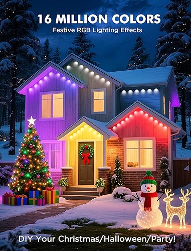 Miniatura 6 de FNY Luces permanentes para exteriores de 50 pies Smart RGB con 30 LED, IP67 impermeable para decoración al aire libre, aplicacióncontrol remoto,