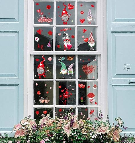 Miniatura 4 de 9 hojas de calcomanías para ventana del día de San Valentín 149 unidades calcomanías románticas de gnomo de San Valentín calcomanías de ventana de