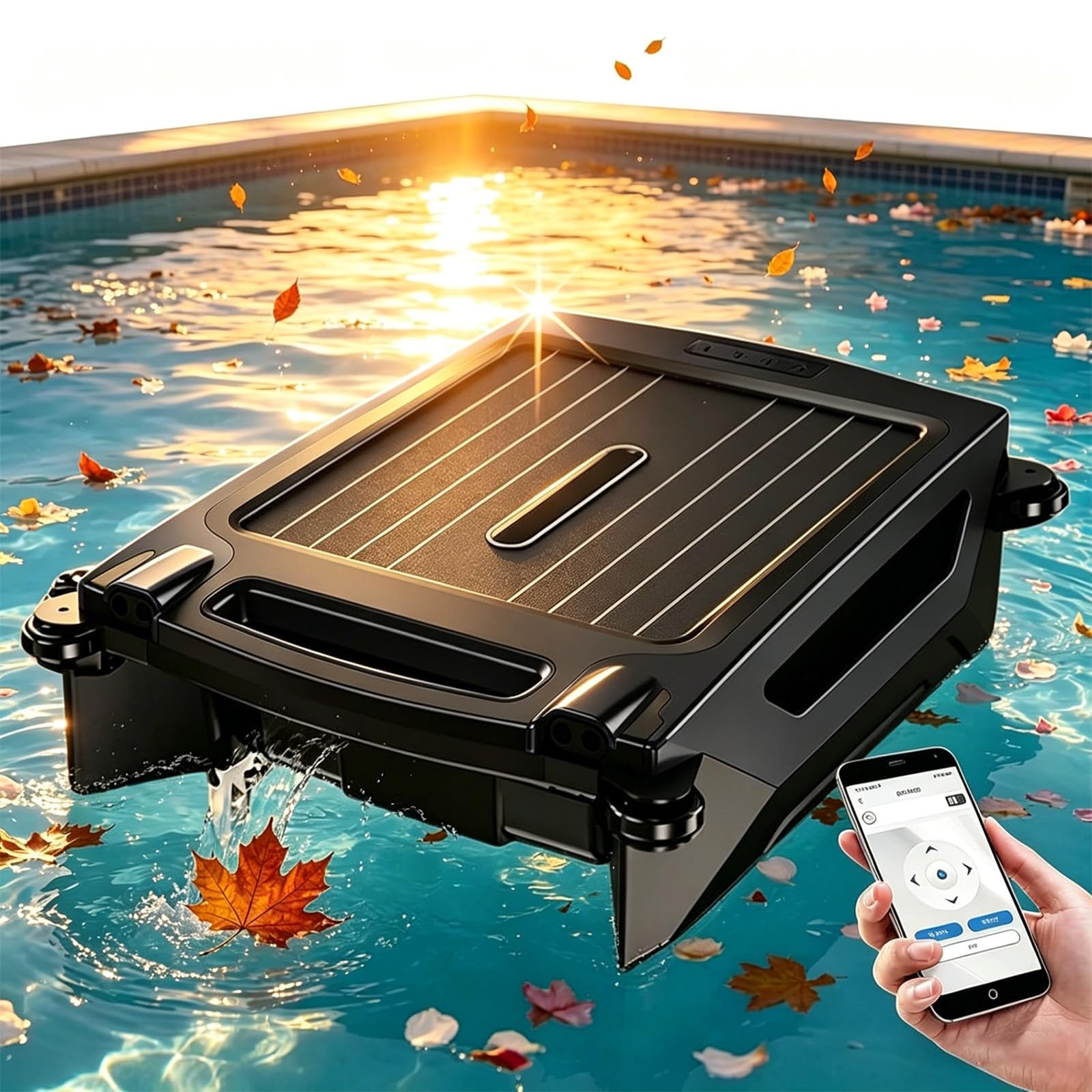 ZHIGUANYUN Automatic Pool Cleaning Robot with Obstacle Avoidance and AI Path Planning; Solar Pool Skimmer with Dual-Mode Option Black