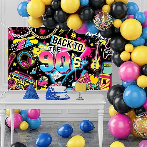 Miniatura 2 de Mocsicka Pancarta de fondo para fiesta de casa de los años 90, decoración de fiesta de hip hop de regreso a los 90, decoración de pared de graffiti