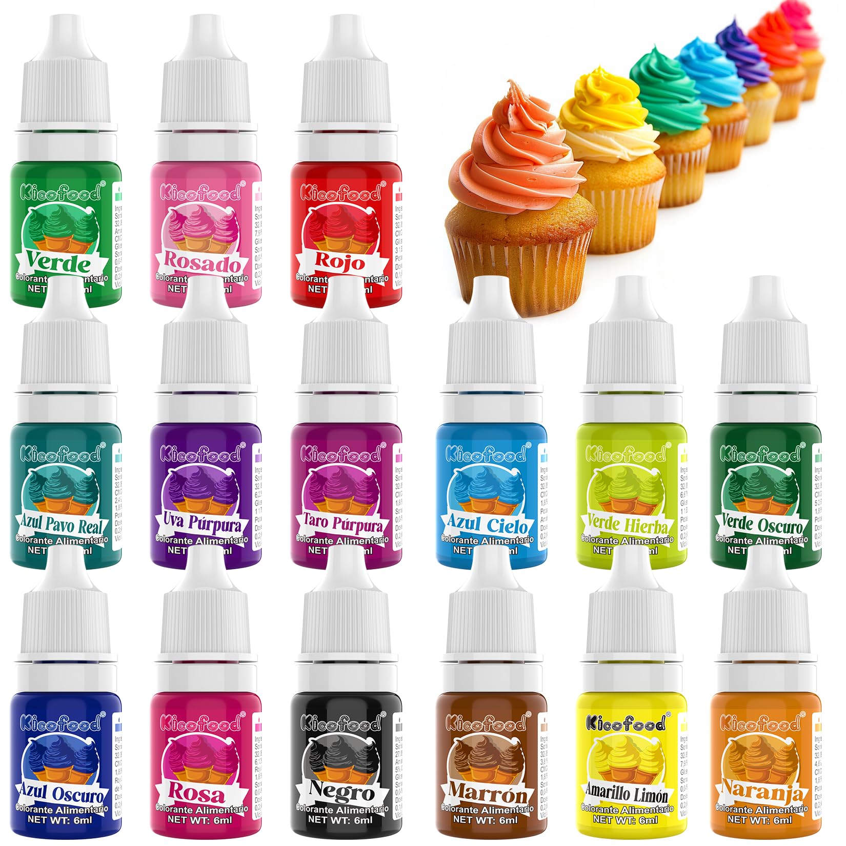 Colorante Alimentario en Gel 15 Colores Juego de Colorante Alimenticio Líquido Concentrado para Hornear Decorar Fondant 6ml