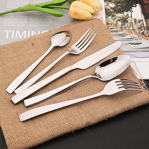 Miniatura 8 de Cucharas de cena de acero inoxidable 1810, cucharas plateadas para comer sopa, cereales, cuchara de comida para uso diario (7.67 pulgadas, paquete