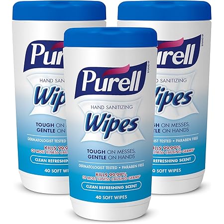PURELL Hand Sanitizing Wipes, Clean Refreshing Scent, 40 Count Sanitizing Wipes Table Top Canisters (Pack of 3) - 9120-03-EC