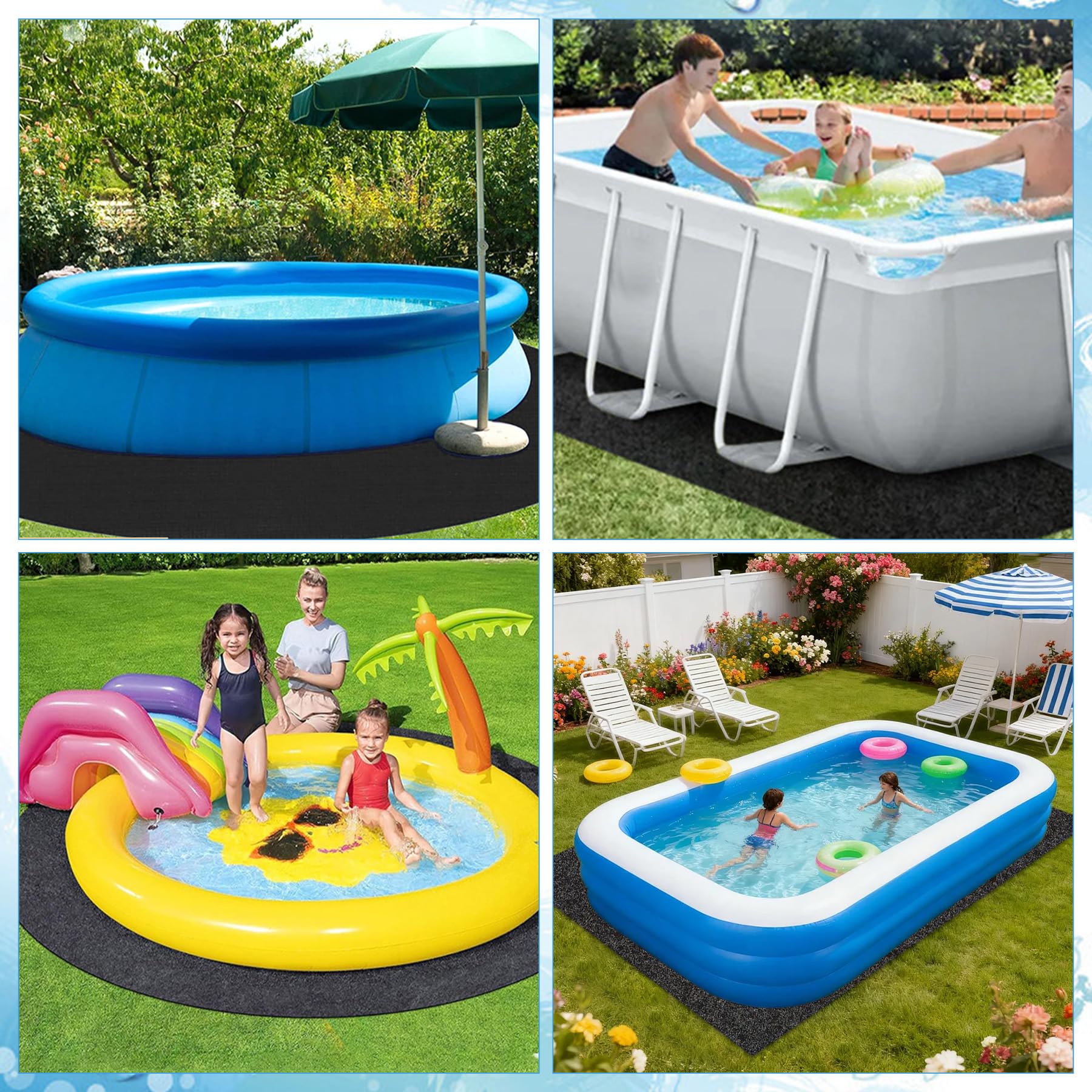 TZEKING 4m Pool Unterlage Outdoor,Runde Poolunterlage, Poolmatte Bodenschutzplane für Aufstellpool & Whirlpool, rutschfeste & wasserdichte Unterlage für Gartenpool, Faltbare Schutzmatte für Boden