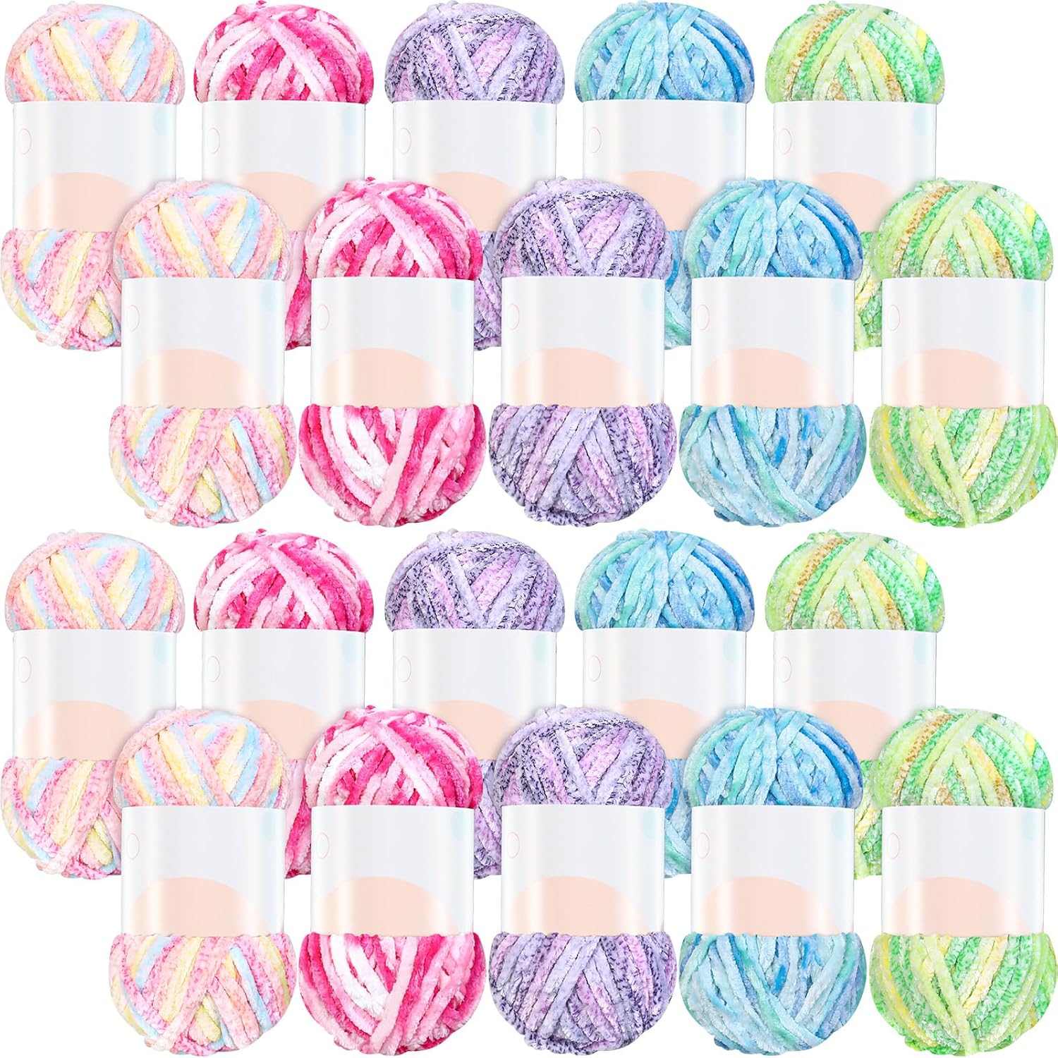 Woanger 20 Skeins Soft Chenille Yarn Velvet Blanket Yarn for Crocheting Hand Knitting Weaving DIY Craft, 93 Yards Each (Fresh Color)