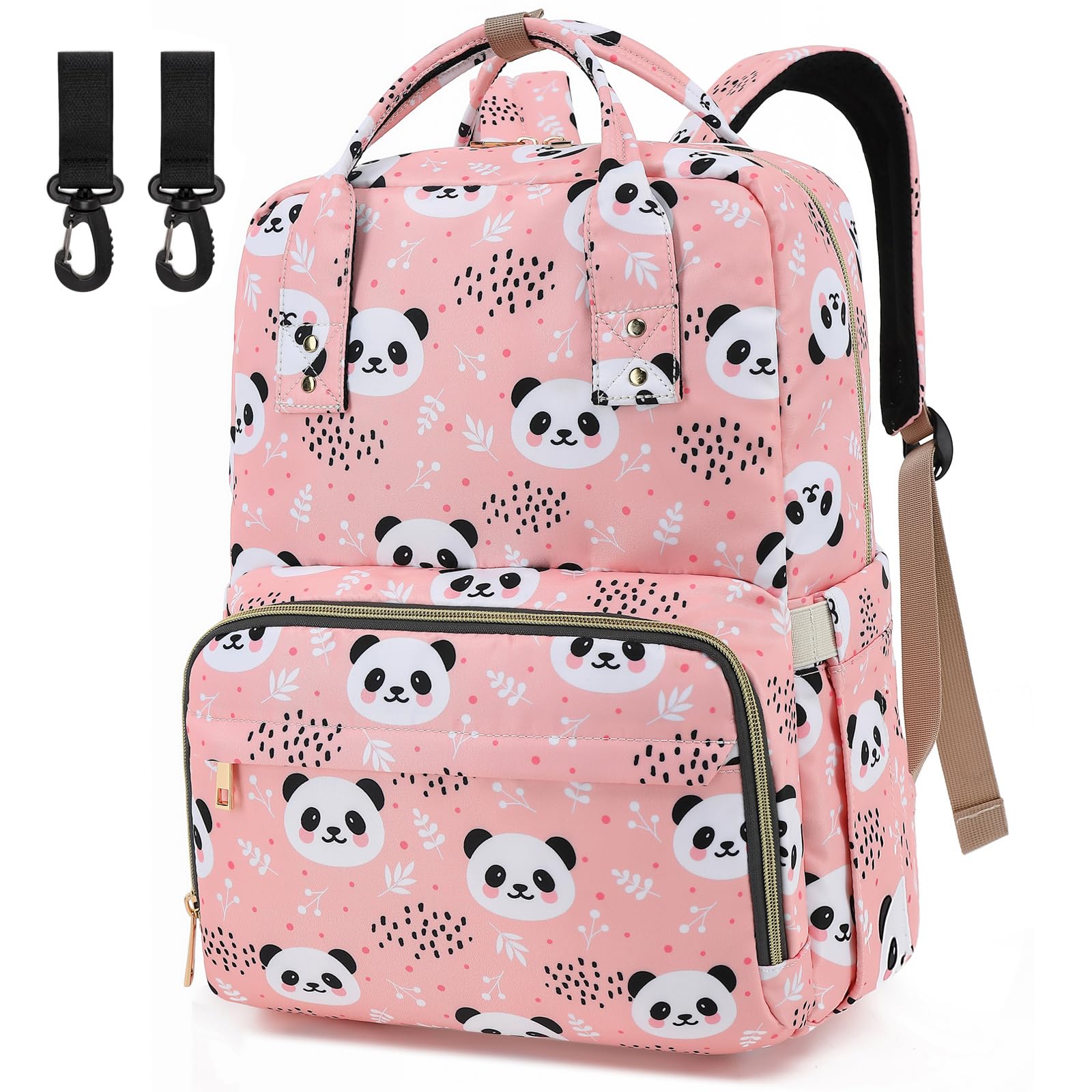 Changing Bag Backpack for Baby Girls Boys, Waterproof Maternity Nappy Backpacks Diaper Bags with Stroller Straps Luggage Strap for Moms (Panda)
