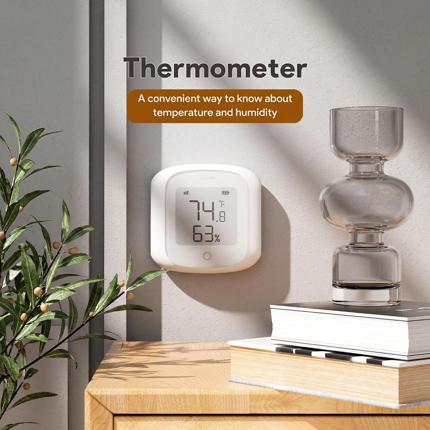 Mengshen Zigbee Temperature Humidity Sensor Wireless Thermometer for Home Humidity Monitor with App Alert LCD Dispaly Zigbee Hub Required