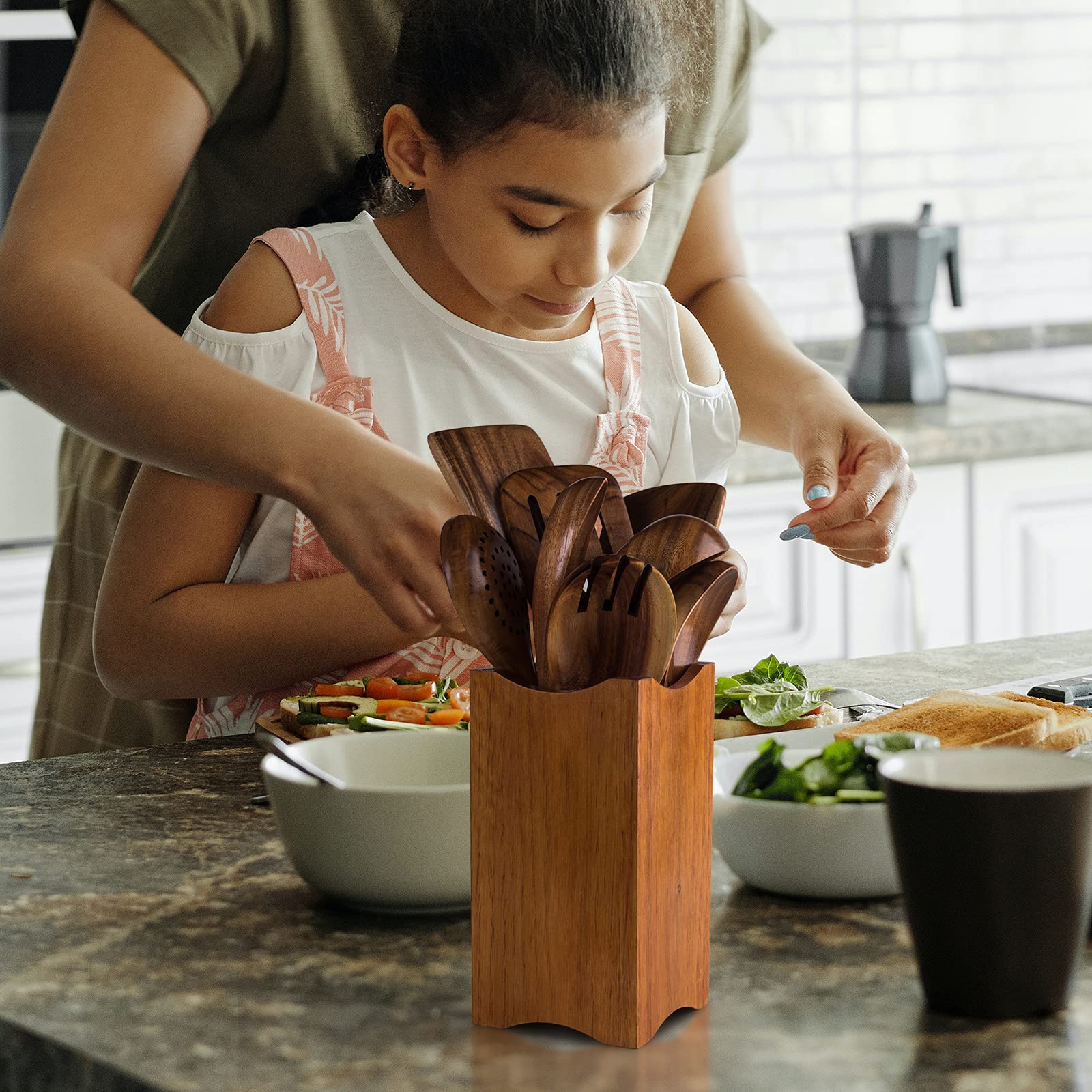 GUANKE Juego de utensilios de cocina de madera de estilo japonés, juego de utensilios de madera antiadherentes, cucharas de madera y espátula, utensilios de cocina para el hogar, uso diario y