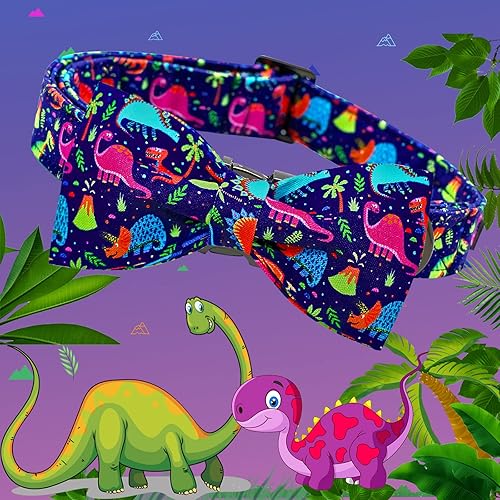 Miniatura 3 de Lionheart glory Collar para perro, collar azul con lazo ajustable de dinosaurio para perros medianos, regalo para mascotas