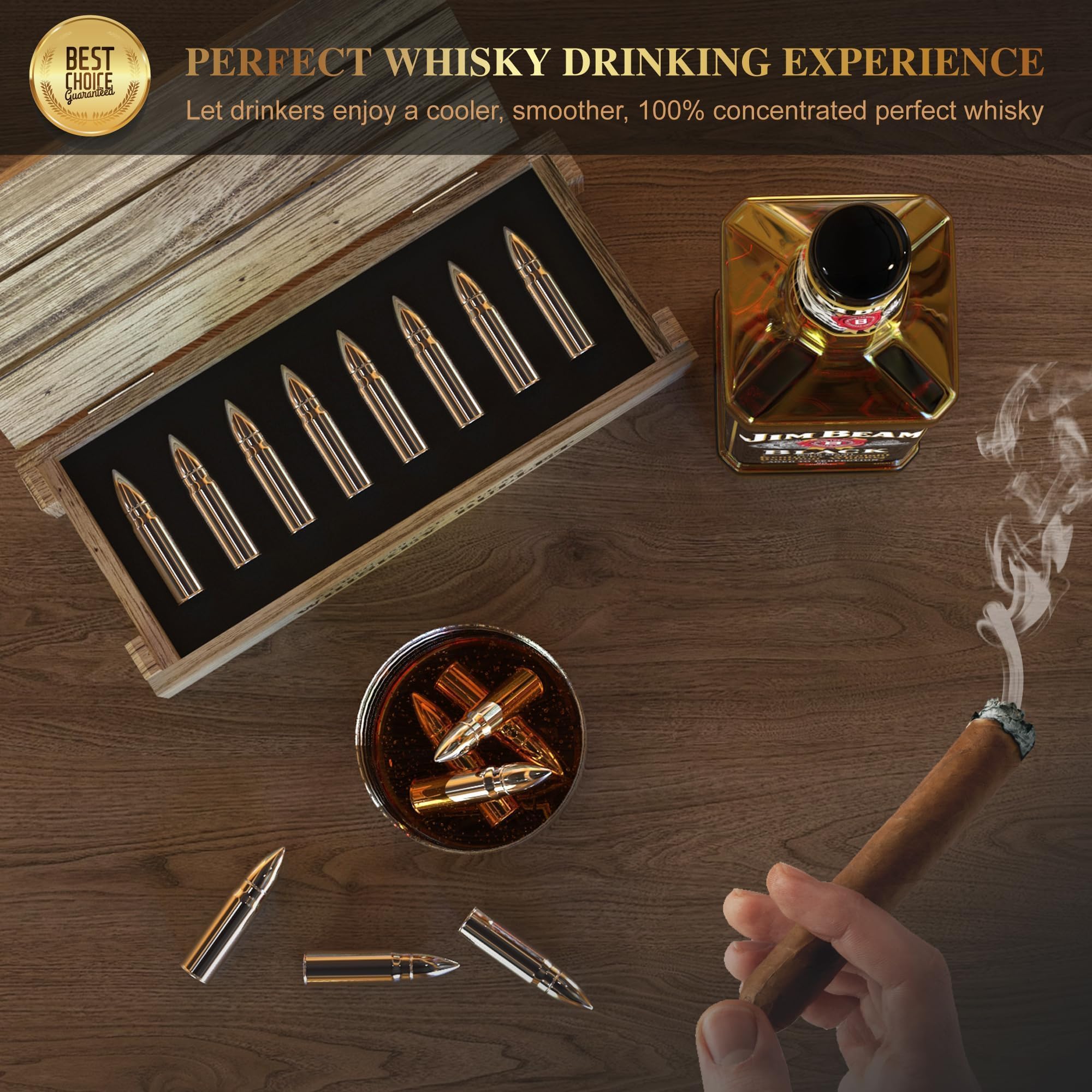 Regalos para el Día del Padre – 8 piedras de whisky de bala – para él o marido, elefante blanco para adultos – Juego de cubitos de hielo de acero de metal reutilizable para aniversario divertido