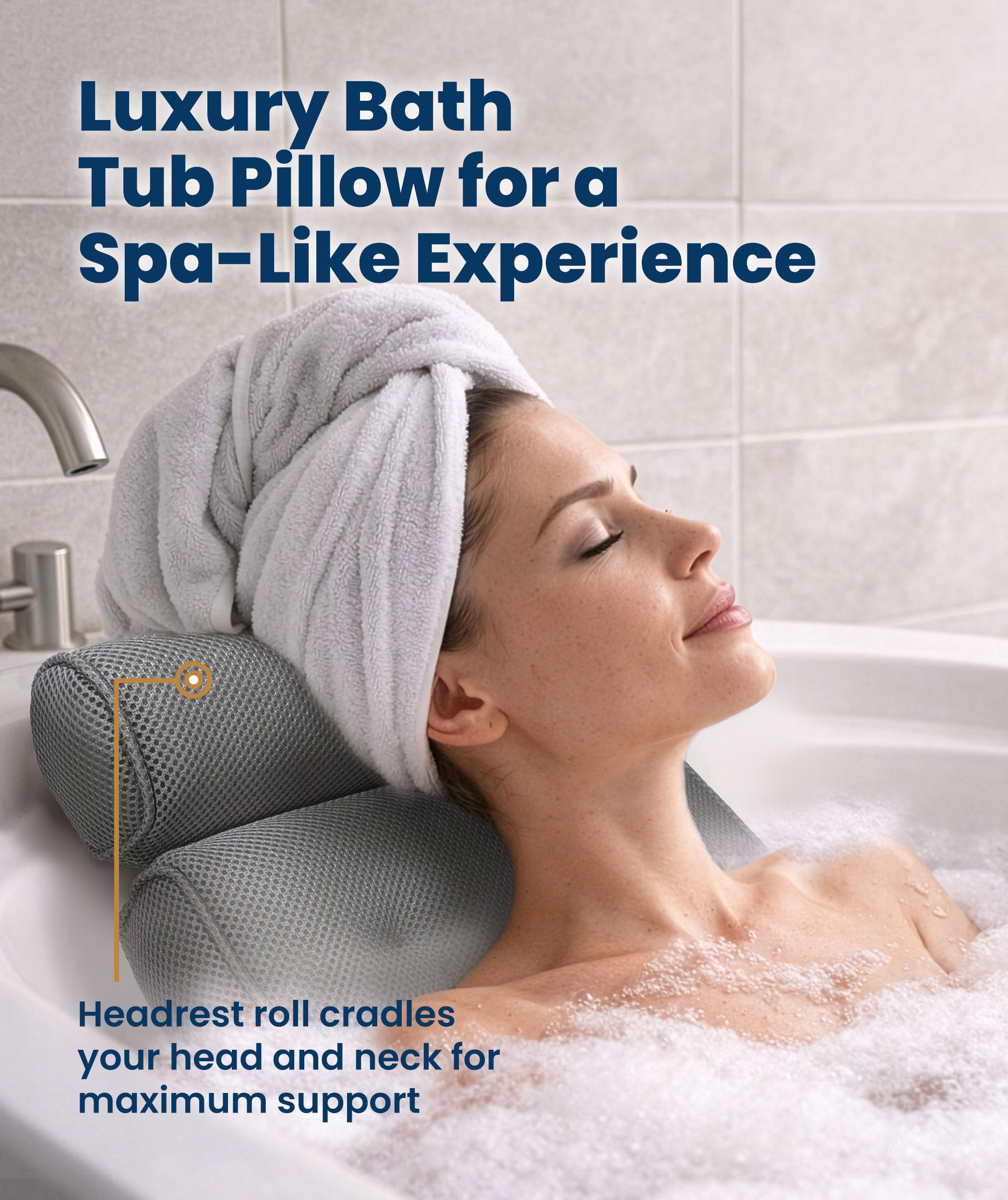 Everlasting Comfort Luxus-Badekissen für die Badewanne mit Kopf & Nackenstütze - Rutschfestes Badewannenkissen mit Saugnäpfen, schnelltrocknendem Meshgewebe, Aufhängehaken, Jacuzzi & Spa-Zubehör, Weiß