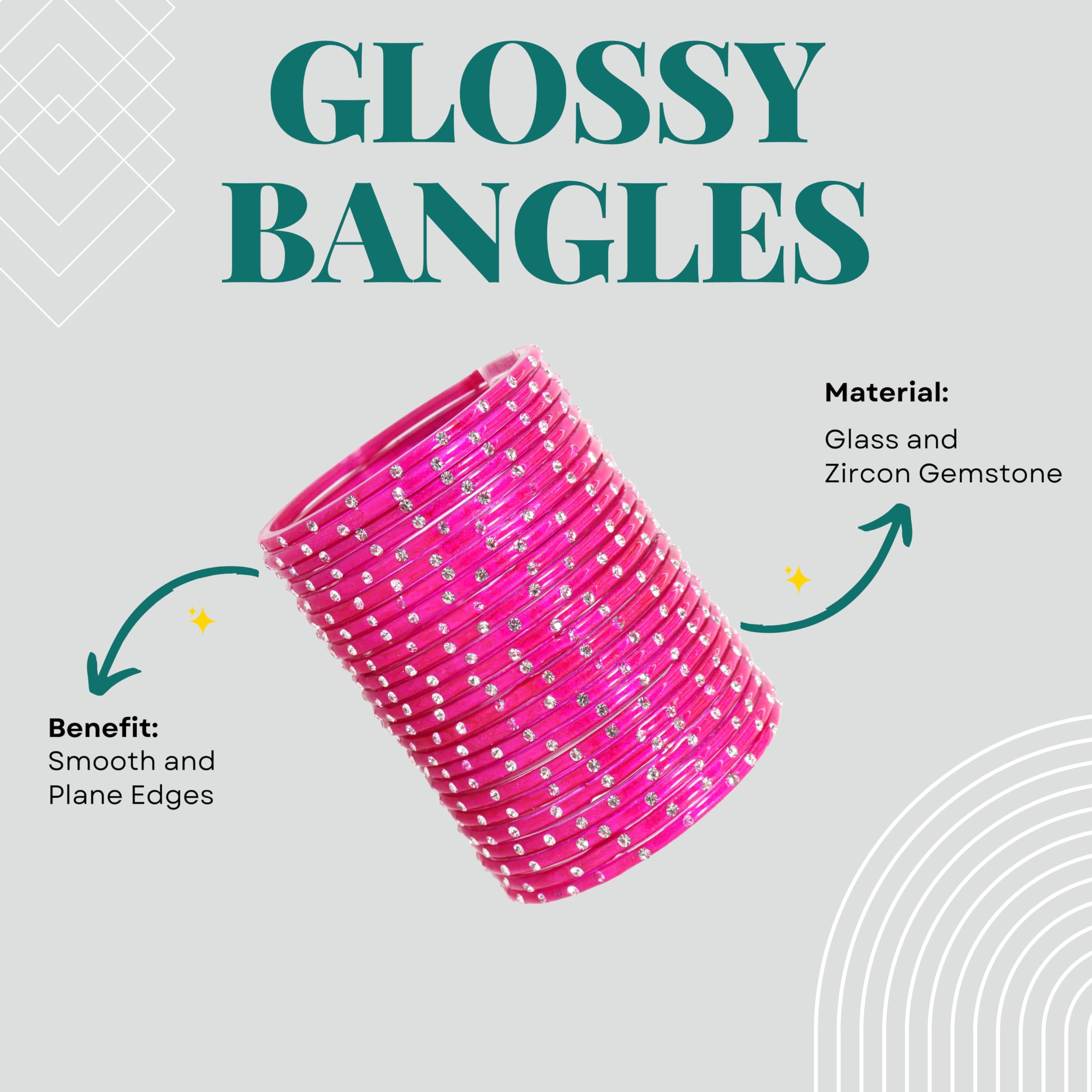 Plain Glass Bangles Set with Zircon Stone - Pack of 24