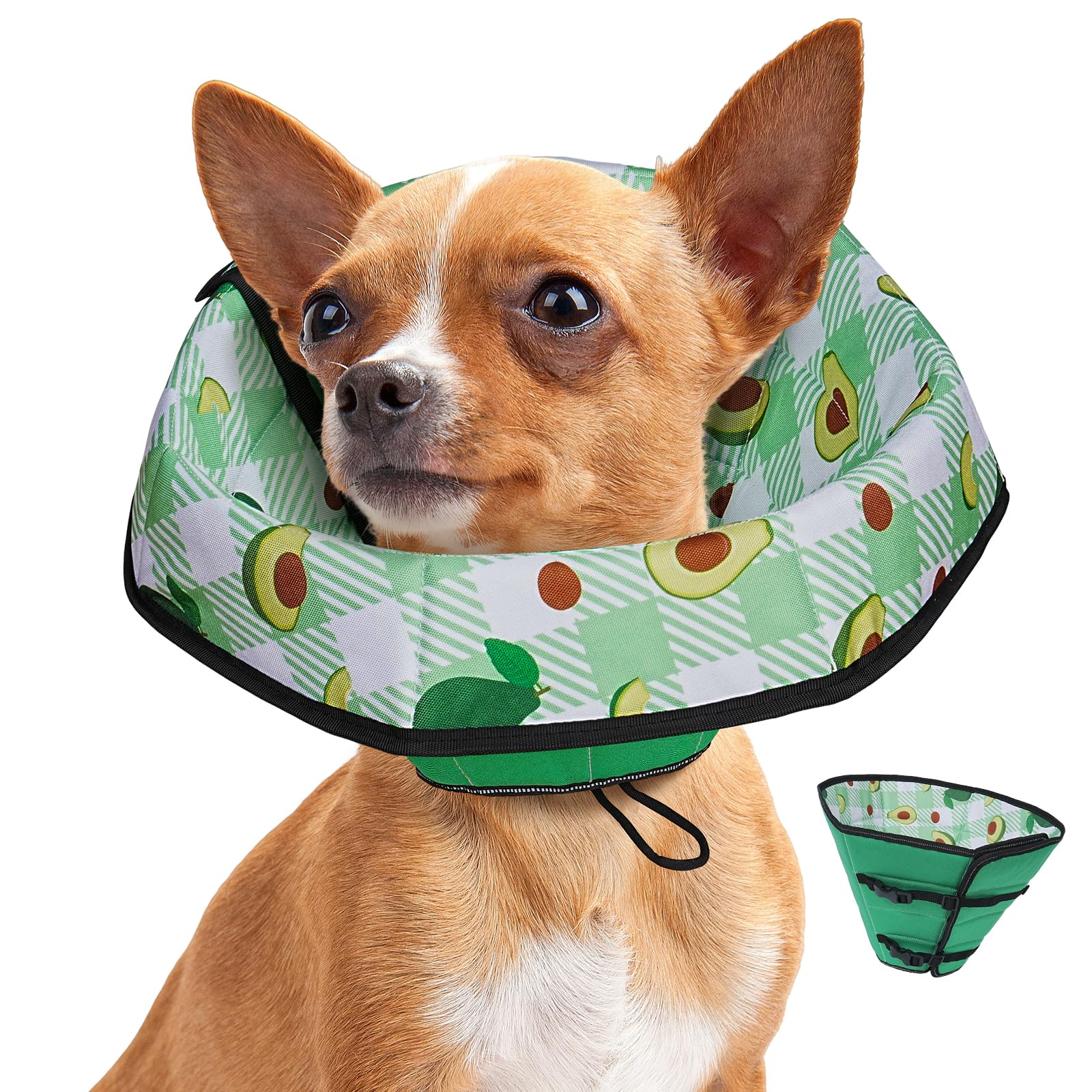 Photo 1 of Soft Dog Cone Collar After Surgery: Foldable Long Comfortable Comfy Fabric Recovery Shame Elizabethan Stop Licking Small Medium Large Dogs (Green, S)