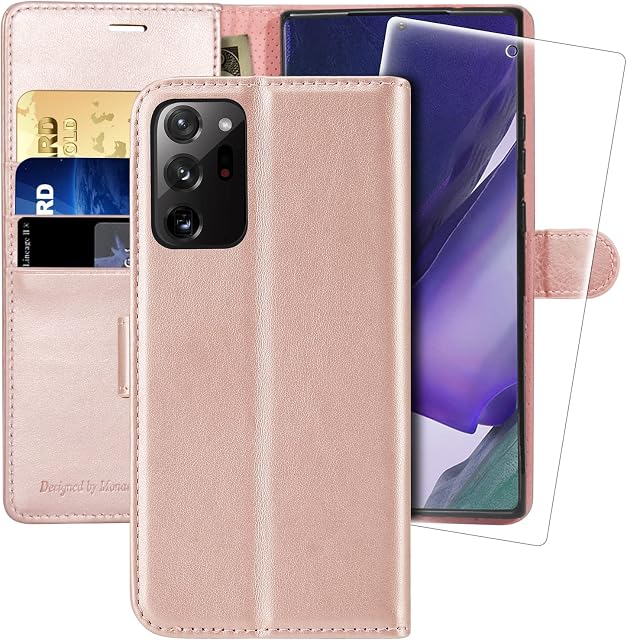 MONASAY Galaxy Note 20 Ultra 5G Wallet Case, 6.9 inch [Included Screen Protector] Flip Folio Leather Cell Phone Cover with Credit Card Holder for Samsung Galaxy Note 20 Ultra 5G Rosegold