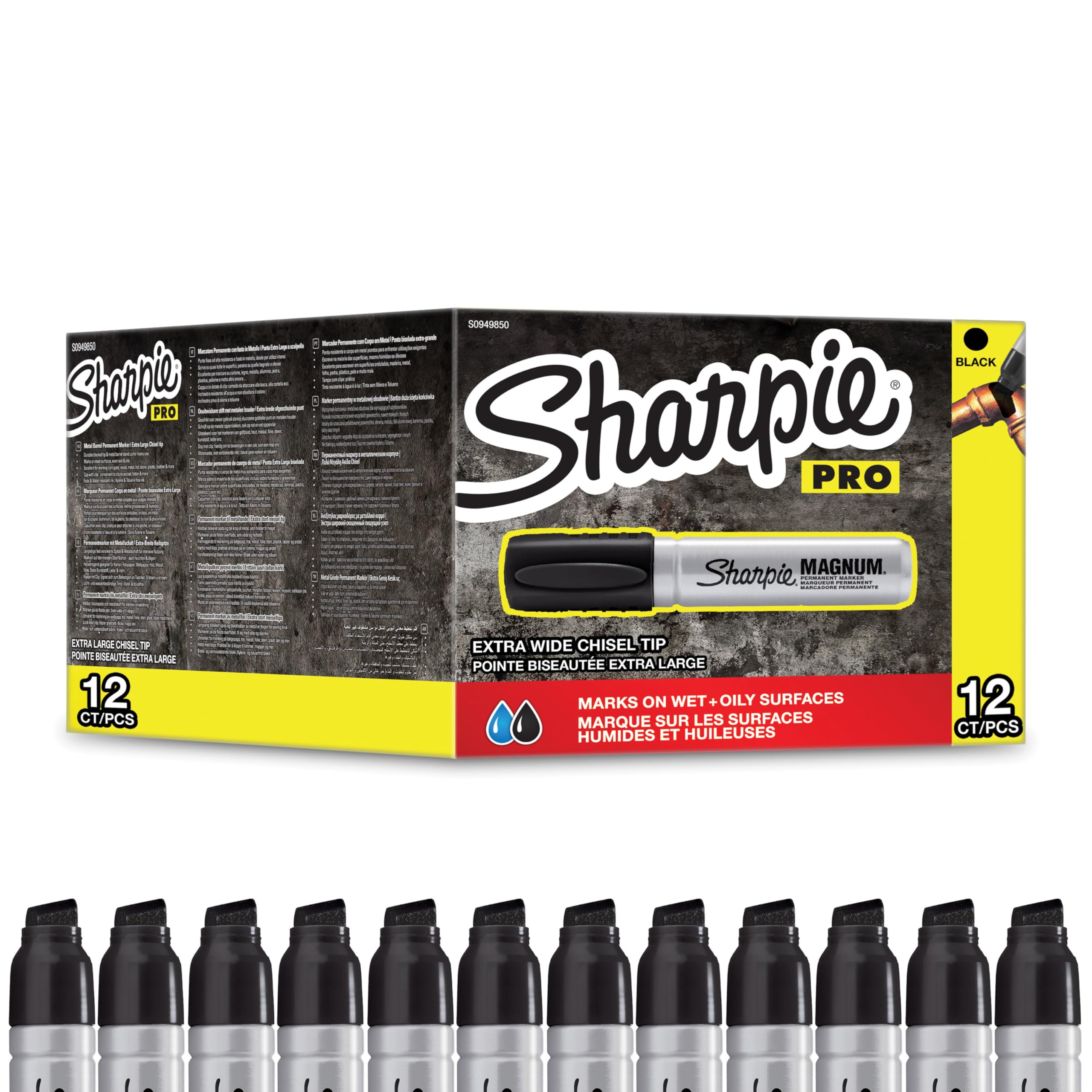 Sharpie Pro Magnum rotuladores permanentes | punta biselada | negro | caja de 12 marcadores